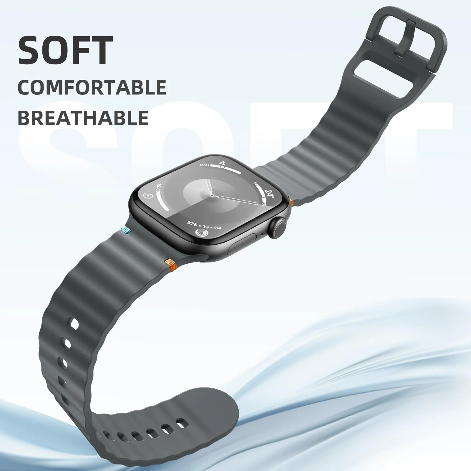DL3 Mobilak Silicone Wave Stitching Wristband for Huawei Watch Fit 3/Watch Fit 4 Pro/Fit 4 Strap, Watchbands Breathable Sport Bands Armband Quick Release Strap Adjustable Bracelet - Gray