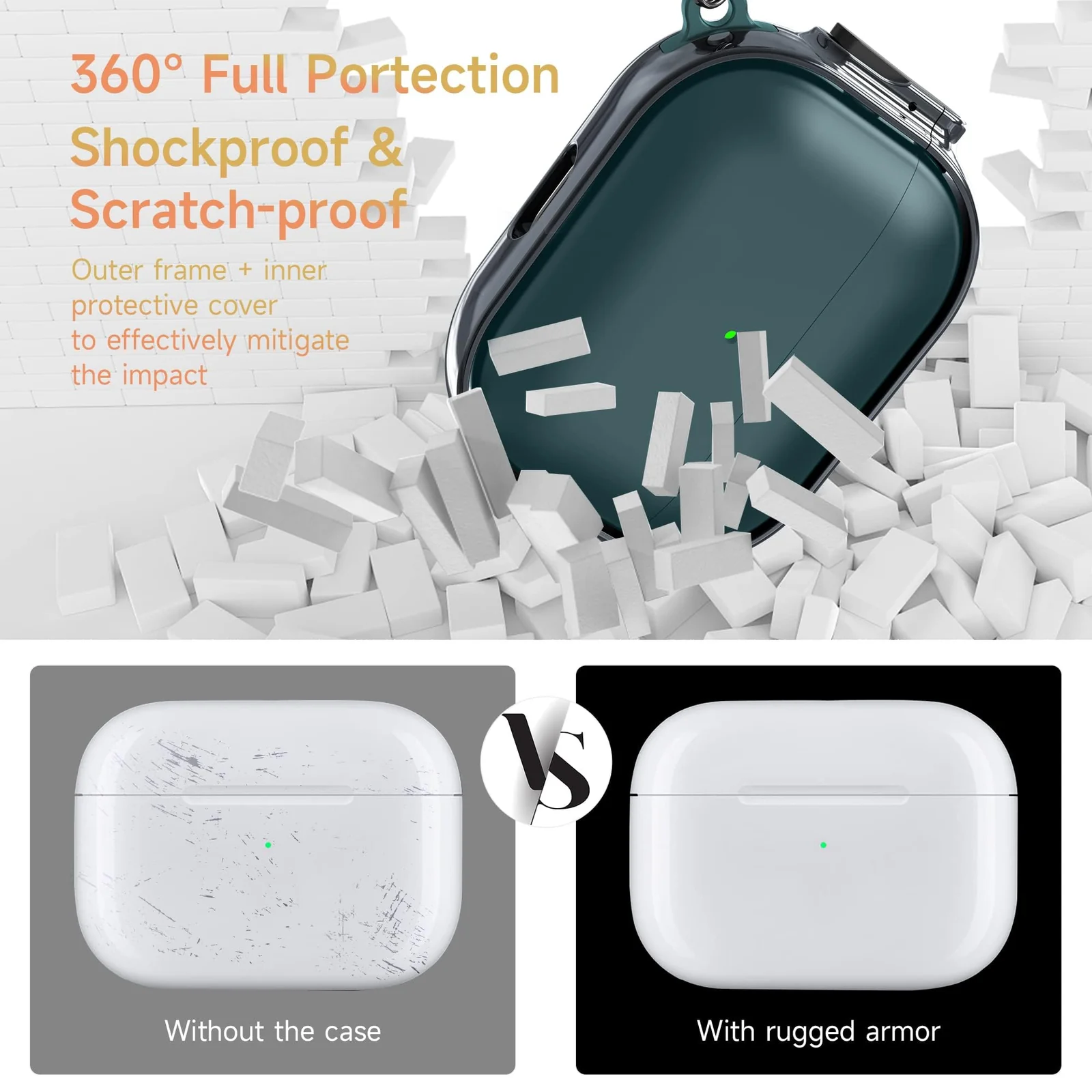 DL3 Mobilak Compatible with AirPods Pro 2 Case, Cover with Lock, Front LED Visible Dual Layer Dust Guard Shockproof Full Protective, 2022 AirPods Pro 2nd Generation Case Cover - Green