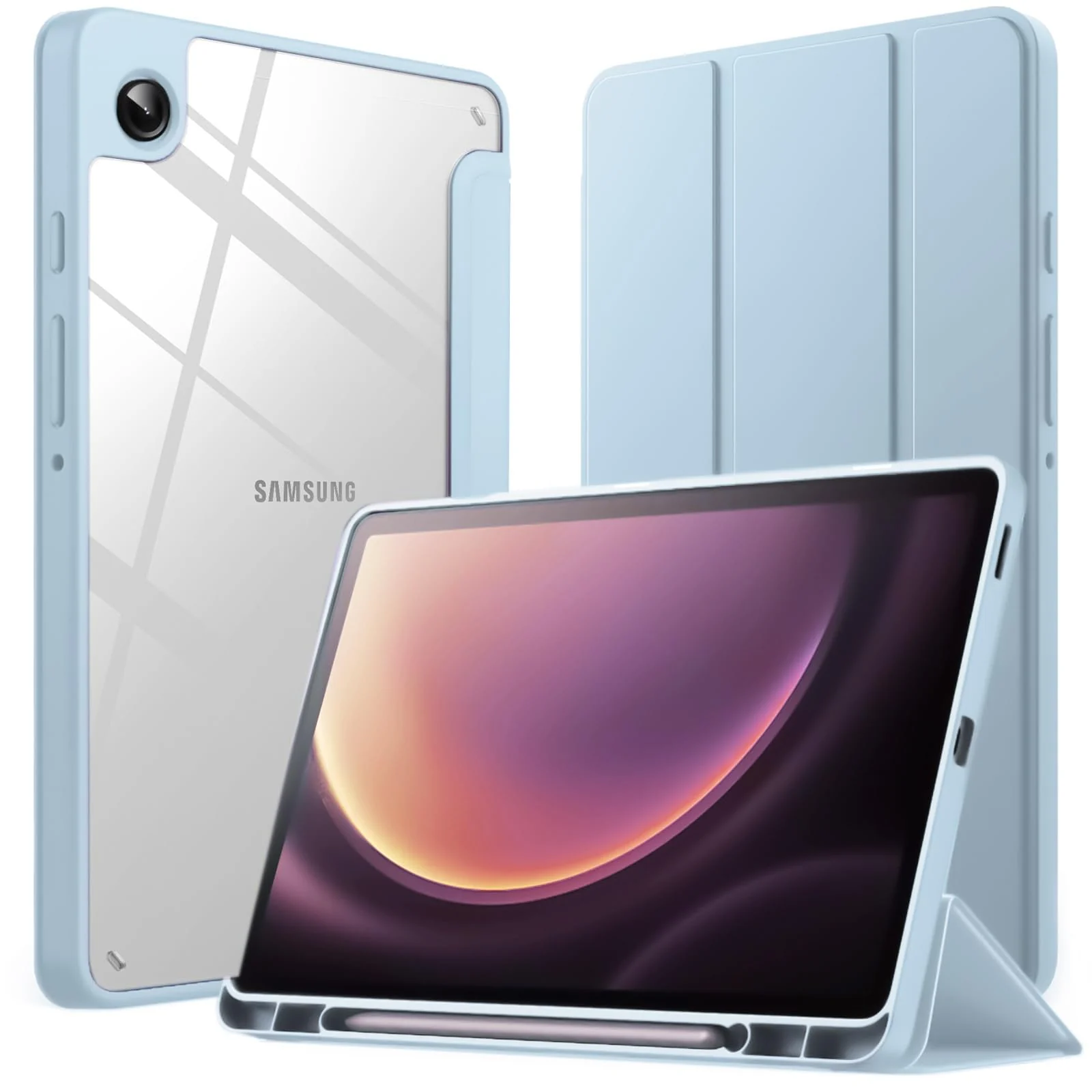 DL3 Mobilak Samsung Galaxy Tab A9 Cover Case 8.7 inch Tablet Cover [SM-X110/X115/X117] Case with Pen Holder, Soft TPU Back Trifold Stand Protective Smart Cover Flip, Auto Wake & Sleep - Sky Blue
