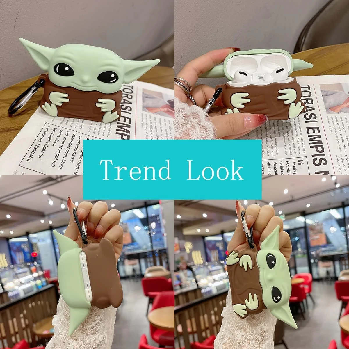 DL3 Mobilak For AirPods Pro Case Soft Silicone Shockproof Cover for Apple AirPods Pro, New 3D Cute Cartoon Creative Fun Case Skin with Keychain Design for AirPods Pro Charging Case 2019 - Yoda Baby