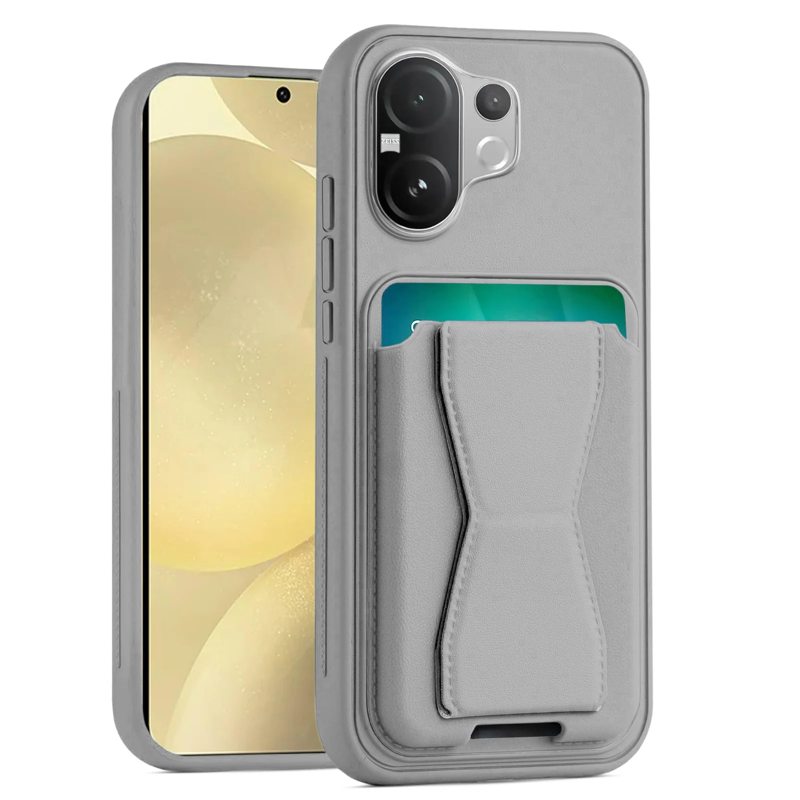 DL3 Mobilak Leather Wallet Case with Card Slot for vivo V60 5G with Camera Protection and Shockproof Design - Gray