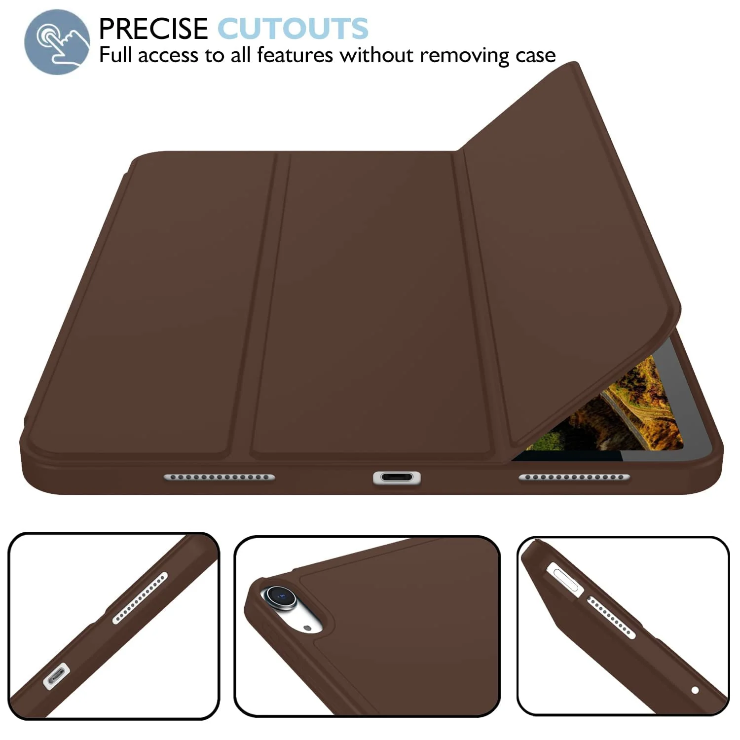 DL3 Mobilak Case For iPad 10th Generation 2022 10.9 Inch with Pencil Holder, iPad 10 [Support Touch ID] Flexible TPU Back Shell Smart Trifold Stand Protective Cover Auto Wake/Sleep - Dark Brown