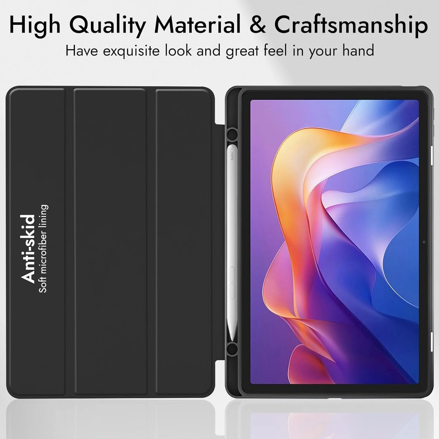 DL3 Mobilak Xiaomi Redmi Pad 2 2025 11 inch Case with Pen Holder, Soft TPU Back Trifold Stand Protective Smart Cover Flip, Auto Wake & Sleep - Black