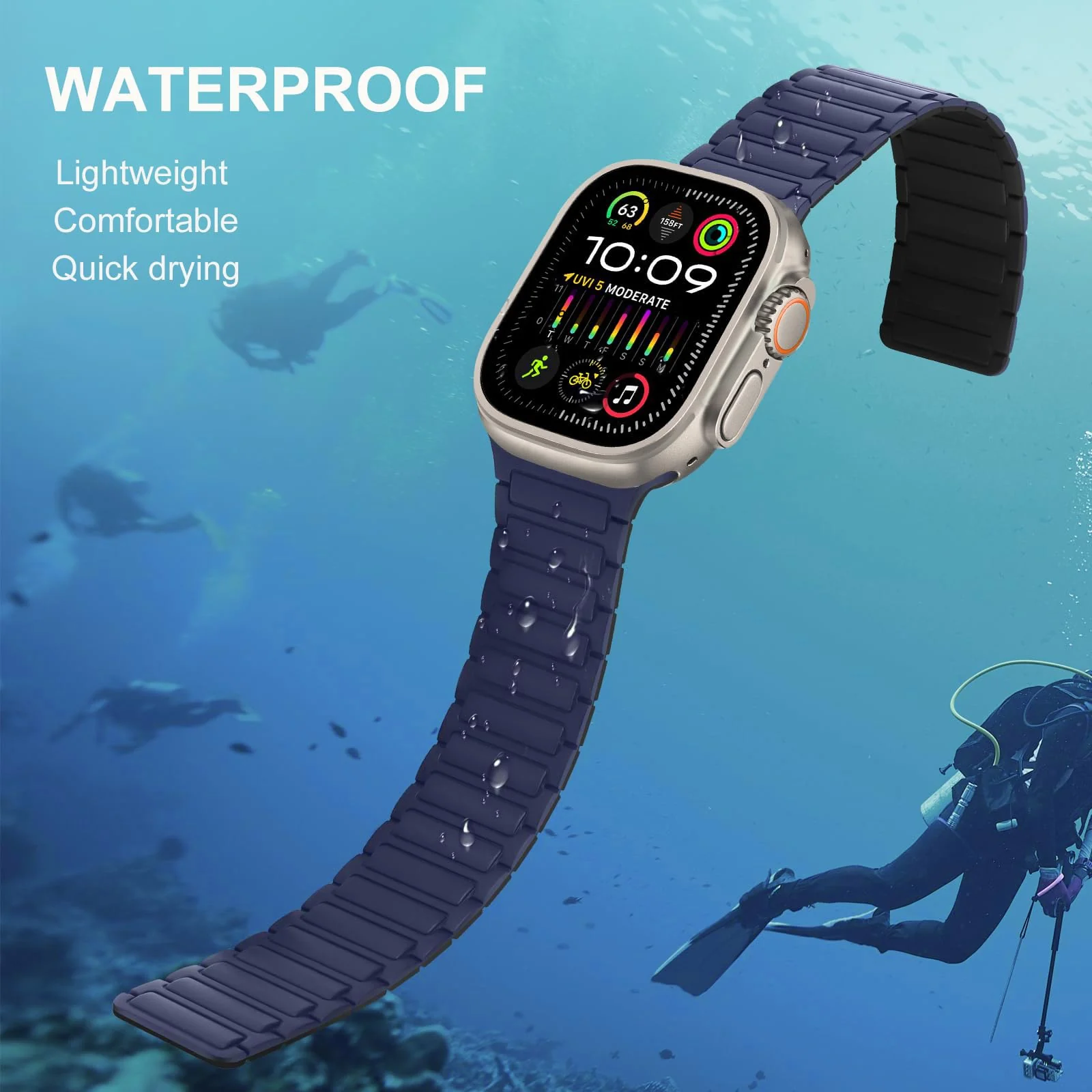 DL3 Mobilak Silicone Straps Compatible with Apple Watch Ultra Strap 49mm 46mm 45mm 44mm 42mm, Loop Band with Strong Magnetic Closure Designed for iWatch Ultra Ultra 2 Series 11 10 9 8 7 6 5 4 3 2 1 SE - A-Blue/Black