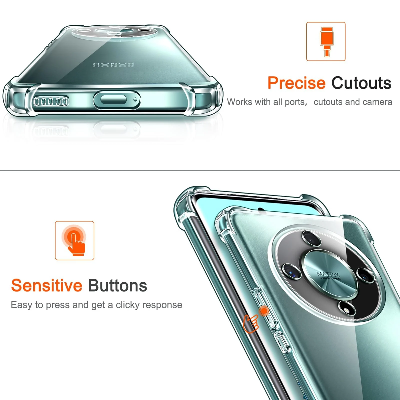 DL3 Mobilak Clear TPU Protective Case for Honor Magic 6 Lite 5G with Camera Protection and Shockproof Design - Clear