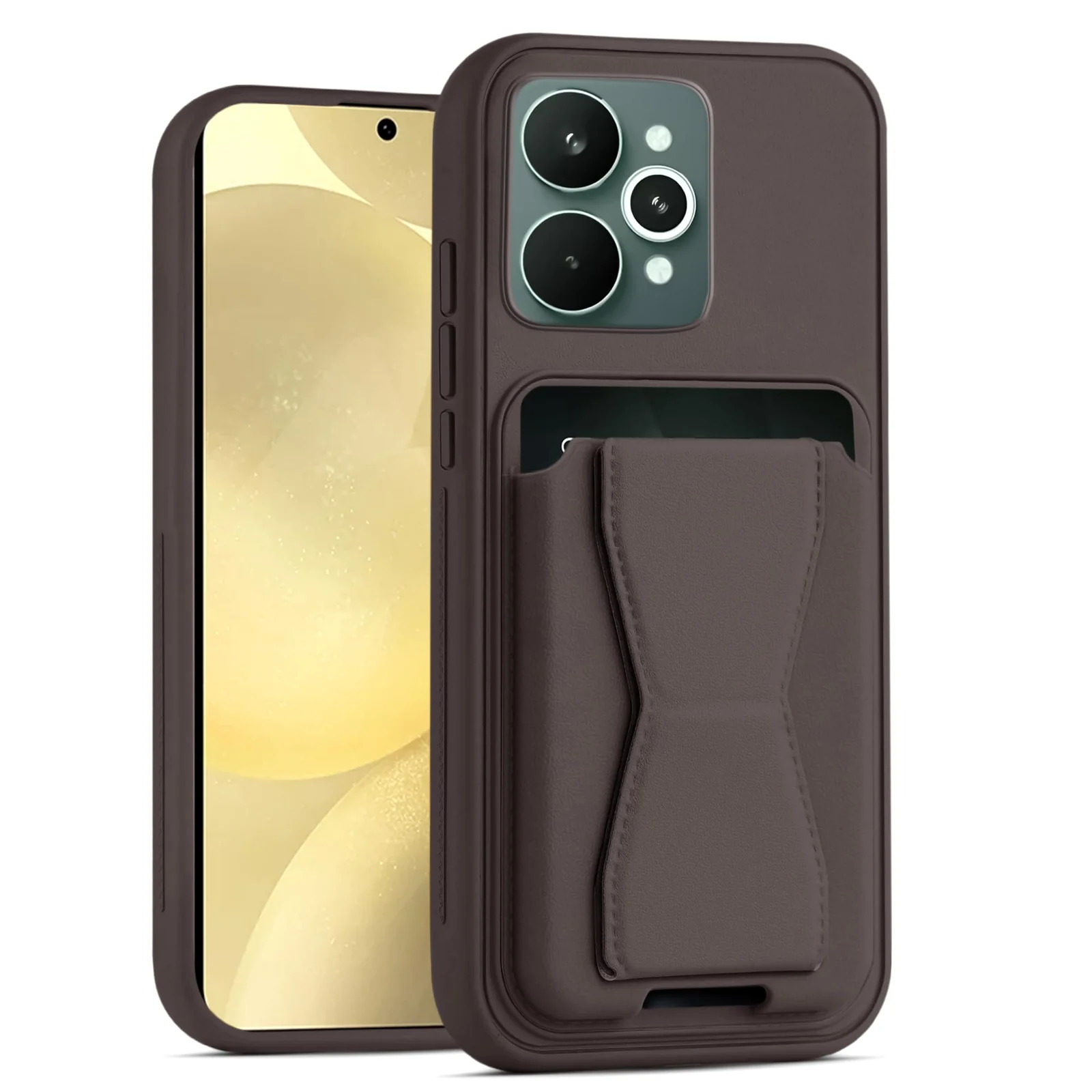 Dl3 Mobilak Leather Wallet Case Compatible with Realme 15 Pro 5G, Leather Back Cover With TPU Frame, Shockproof Protective Phone Case with Card Holder Stand - Brown