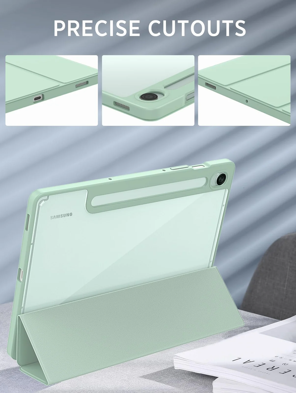 DL3 Mobilak Hybrid Slim Case for Samsung Galaxy Tab S9 FE 5G 10.9 Inch/Galaxy Tab S9 11 Inch 2023 with S Pen Holder, Shockproof Cover with Clear Transparent Back Shell, Auto Wake/Sleep - Mint Green