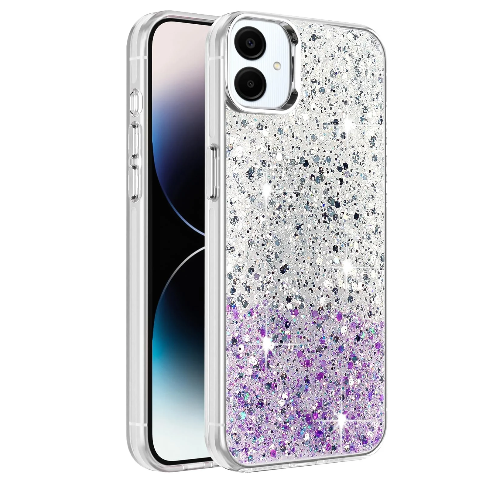 DL3 Mobilak Glitter Protective Case for Samsung Galaxy A06, Supports wireless charging, Camera protection, Shock-absorbing protection - White Purple
