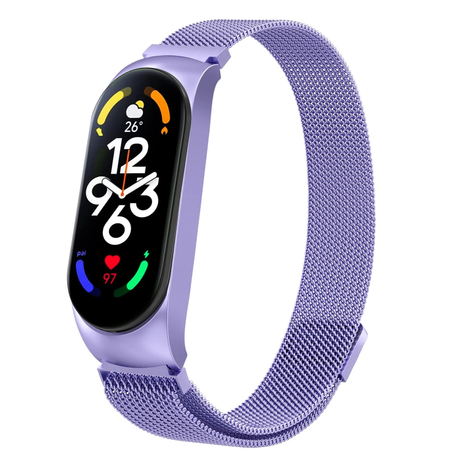 DL3 Mobilak Compatible with Xiaomi Mi Band 7 Strap for Women Men, Adjustable Stainless Steel Metal Replacement Strap Magnetic Metal Wristband, Straps Compatible with Mi Band 7 - Light Purple