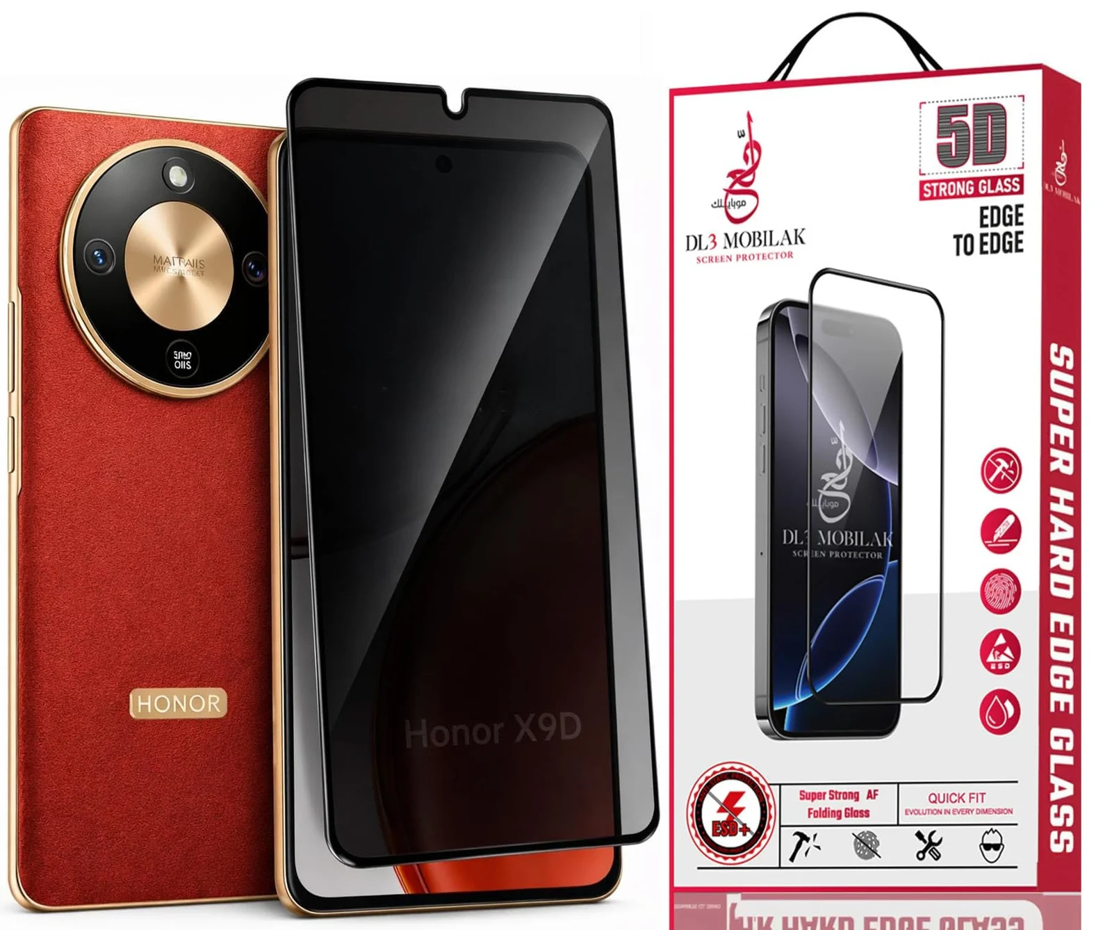 DL3 Mobilak Honor X9D Privacy Screen Protector, Does not support fingerprint, Anti-Spy 9H Hardness Tempered Glass Film [Case Friendly] [Bubble Free] - Black