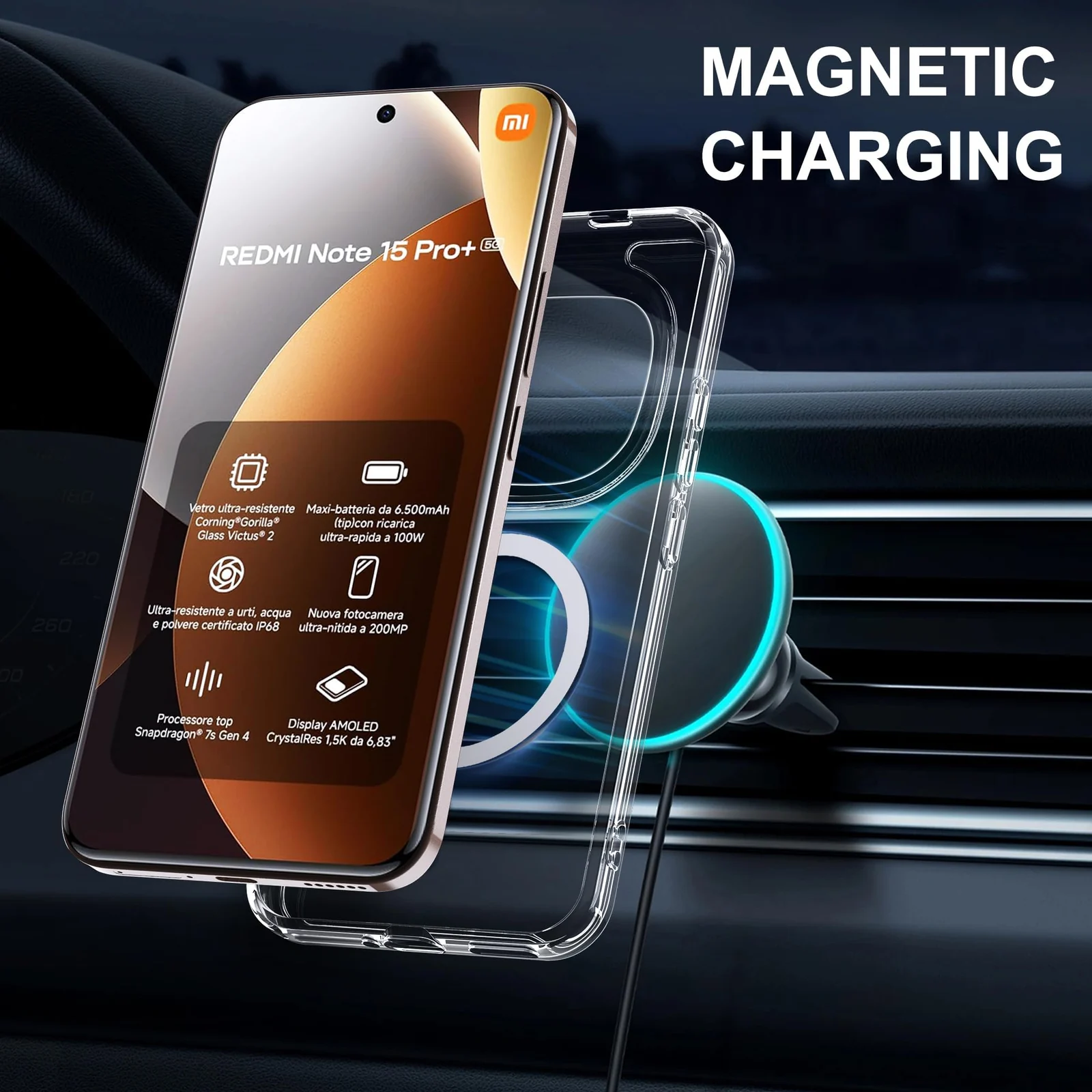 MOBIGON Slim Magnetic MagSafe-Compatible Phone Case for Xiaomi Redmi Note 15 Pro Plus 5G, Clear