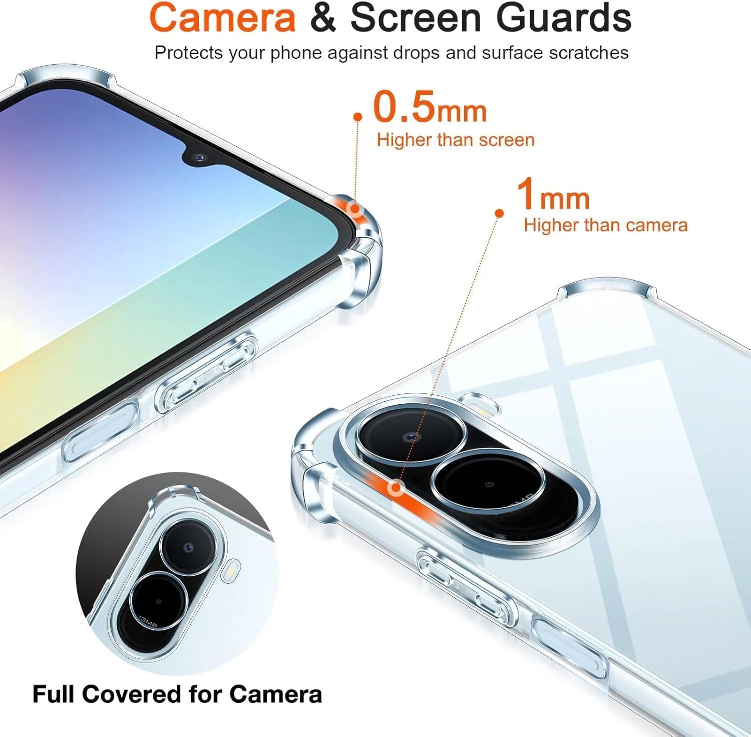 DL3 Mobilak Case Compatible with Redmi A7 Pro 4G / Poco C85X 5G, Cover SiliconeTransparent TPU Gorilla Anti-shock Protector Camera Shockproof Corners - Clear