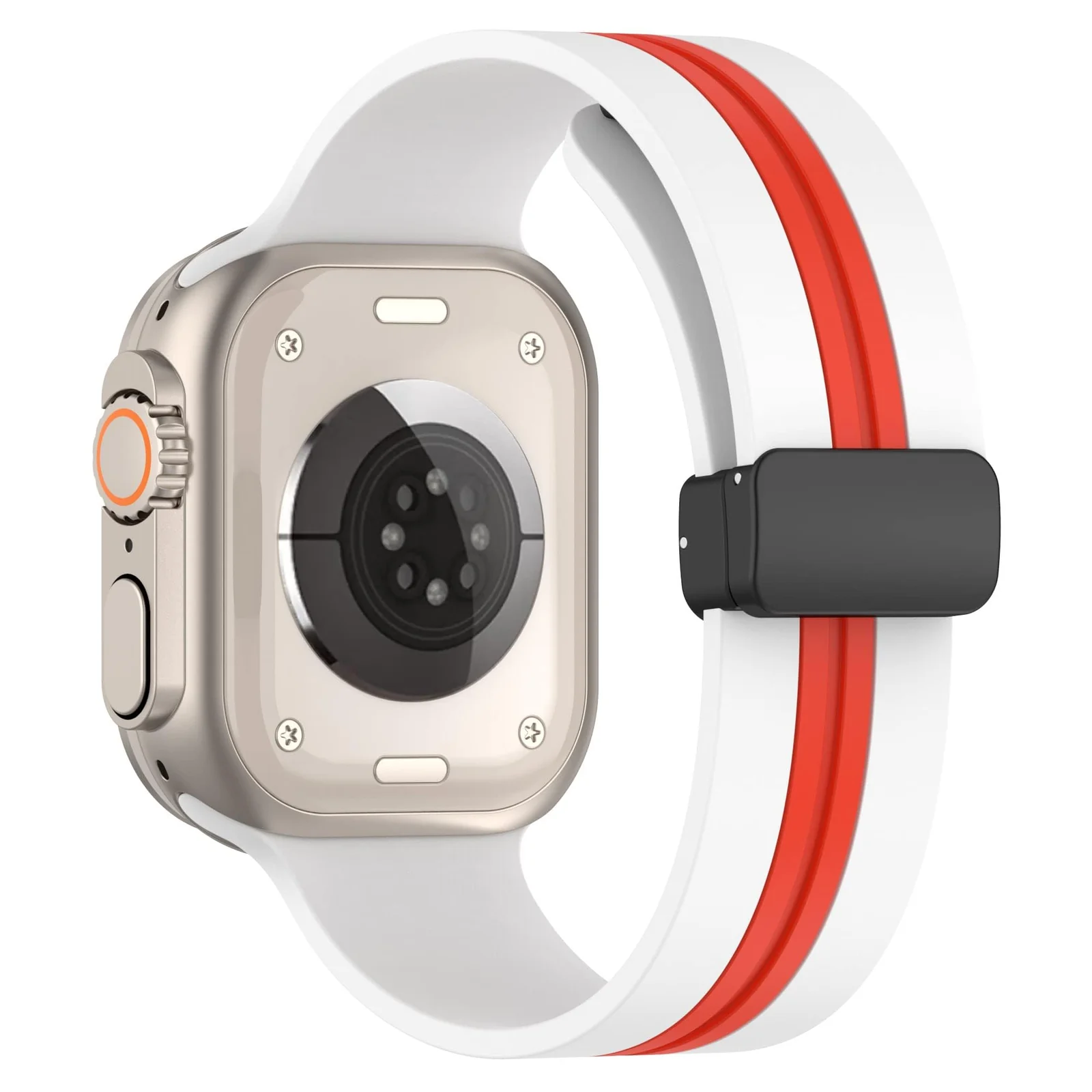 DL3 Mobilak Magnetic Bands for Apple Watch Ultra/Ultra 2 Band 49mm 45mm 44mm 42mm 41mm 40mm 38mm, Soft Sport Silicone Strap for iwatch Series 9/8/7/6/5/4/3/2/1/SE (42mm/44mm/45mm/49mm) - White Red