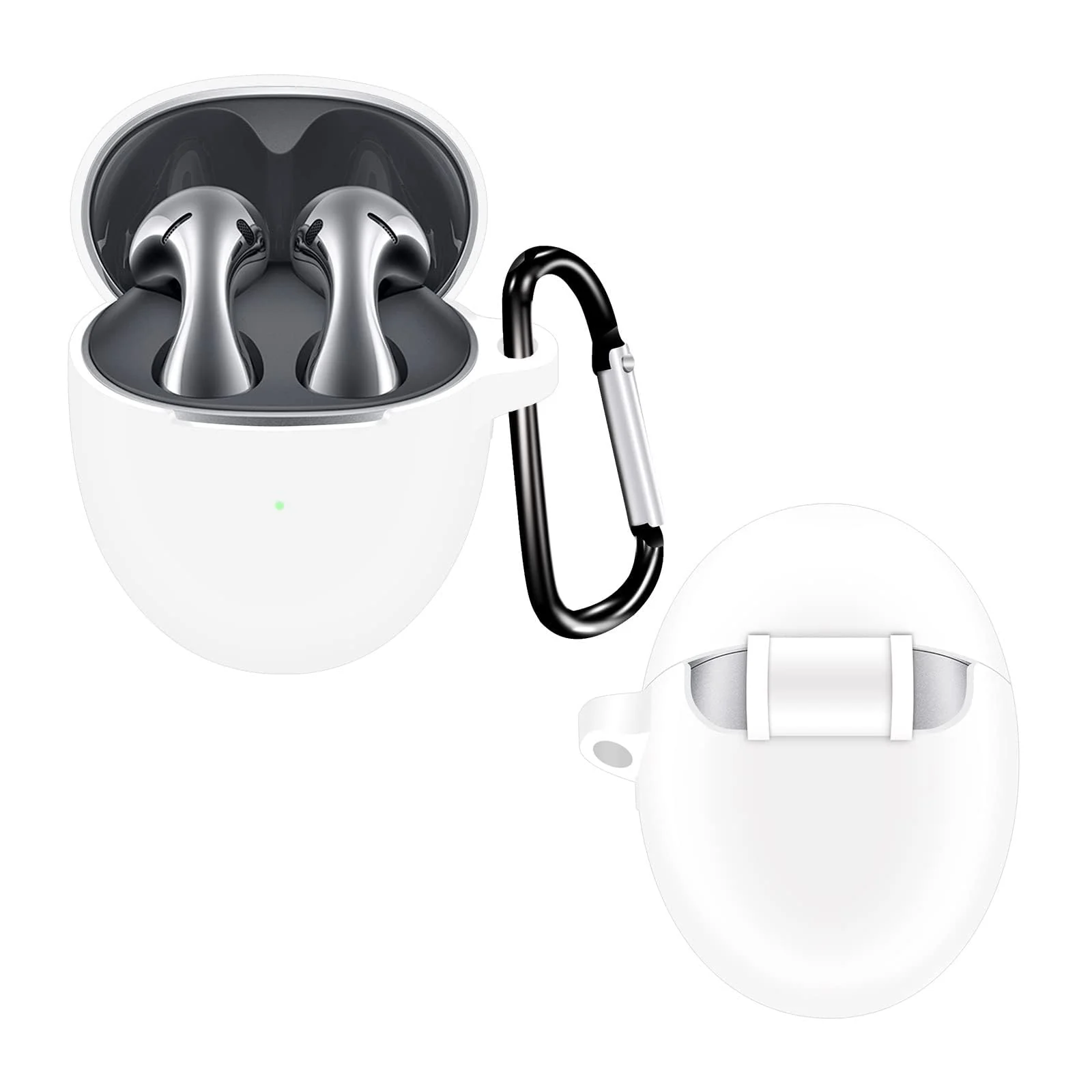 DL3 Mobilak Silicone Case Compatible with Huawei Freebuds 5 Earbuds, Soft Silicone Protective Case Cover, Shockproof Sleeve with Carabiner - White
