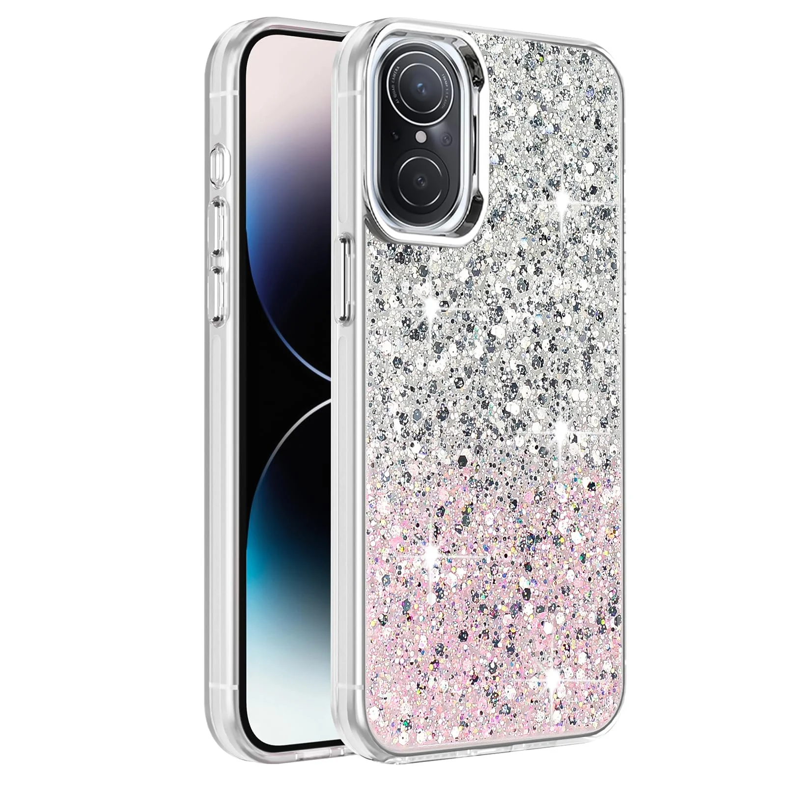 DL3 Mobilak Glitter Protective Case for Huawei Nova 9 SE / Honor 50 SE, Supports wireless charging, Camera protection, Shock-absorbing protection - White Pink