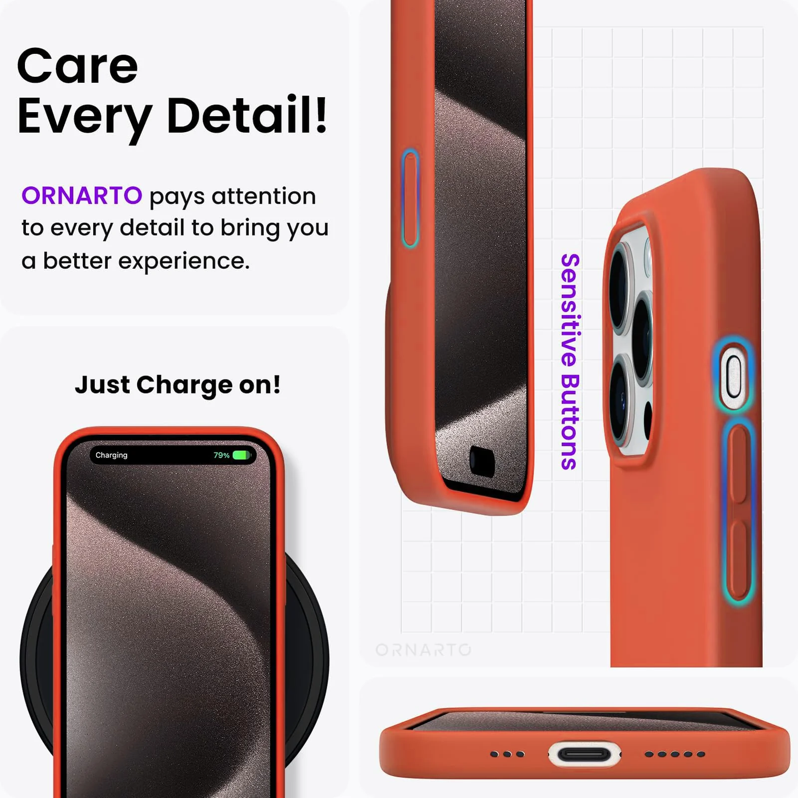 DL3 Mobilak Liquid Silicone Case for iPhone 15 Pro Max, Supports wireless charging, Shock-absorbing protection, Scratch-resistant surface - Orange