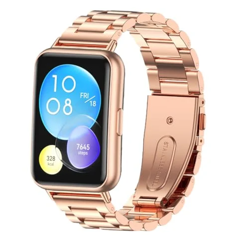 Dl3 Mobilak Metal Strap Compatible with Huawei Watch Fit 2 Stainless Steel Watchband Smartwatch Accessories for Huawei Watch Fit 2 & Watch Fit 2 Elegant & Watch Fit 2 Active Straps (Rose Gold)