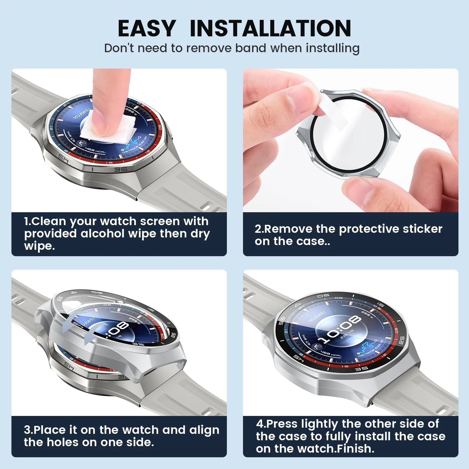 DL3 Mobilak Protective Case for Huawei Watch GT 6 Pro 46mm, Hard PC Bumper Cover with Built-in Tempered Glass Screen Protector Shell Cover Full Coverage with Scale for GT6 Pro 46 mm - Silver