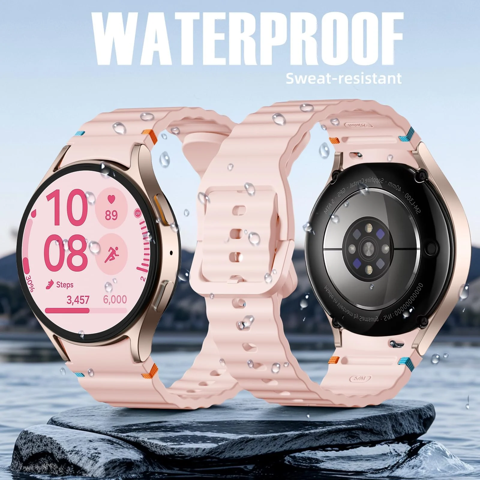 DL3 Mobilak No Gap Sport Bands For Samsung Galaxy Watch 7 6 5 4 FE Strap 40mm 44mm, Soft Silicone Sport Band for Galaxy Watch 6 Classic Straps 47mm 43mm/Galaxy Watch 5 Pro/Watch 4 Classic 42mm 46mm for Men Women - Pink