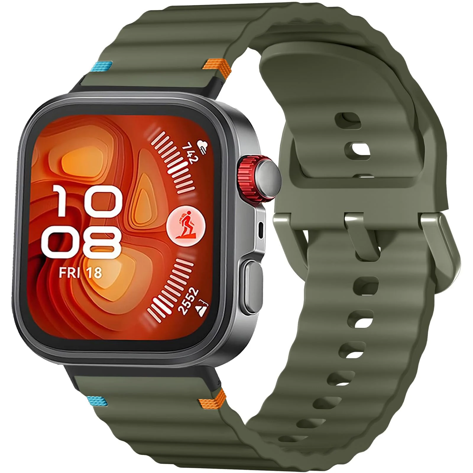 DL3 Mobilak Silicone Wave Stitching Wristband for Huawei Watch Fit 3/Watch Fit 4 Pro/Fit 4 Strap, Watchbands Breathable Sport Bands Armband Quick Release Strap Adjustable Bracelet - Army Green