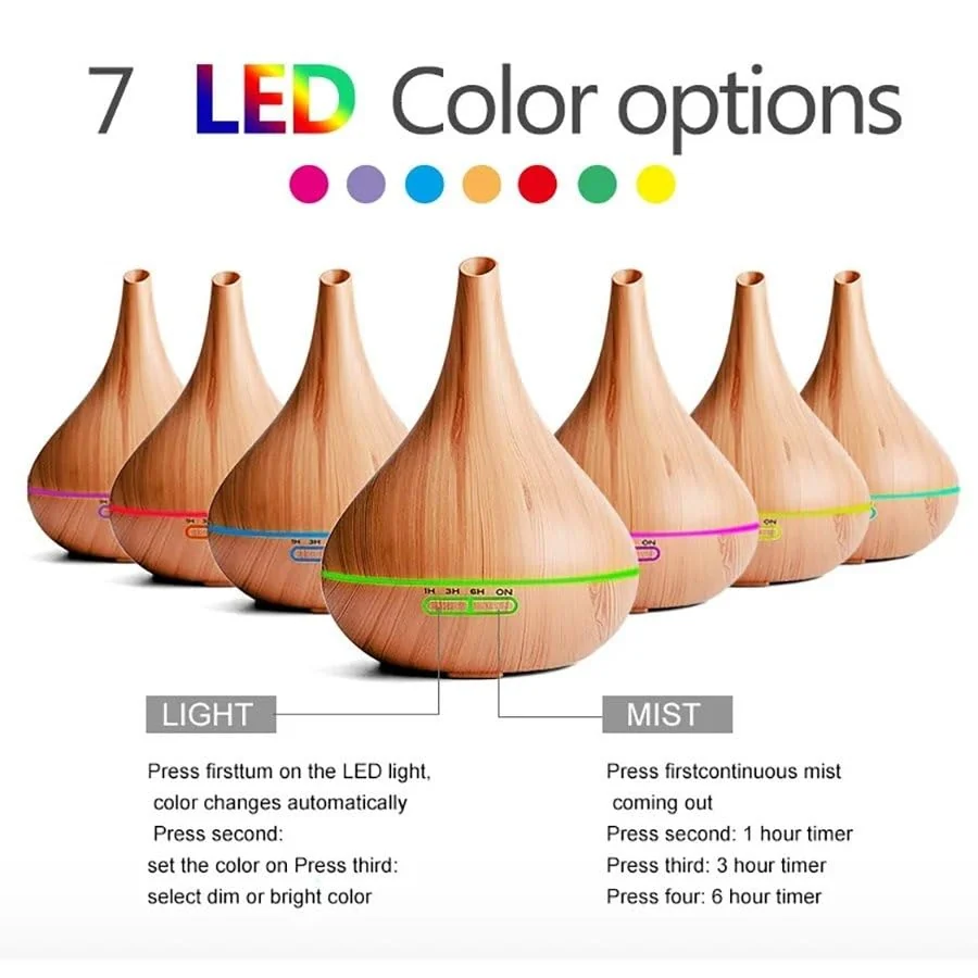 Mobigon Essential Oil Diffuser, Aromatherapy Diffuser 500ml with Remote Control, 4 Timer & Auto-Off Safety Switch, 7 Color LED Lights Mode, 10 Hours Quiet Humidifier for Bedroom - B.Light Woody