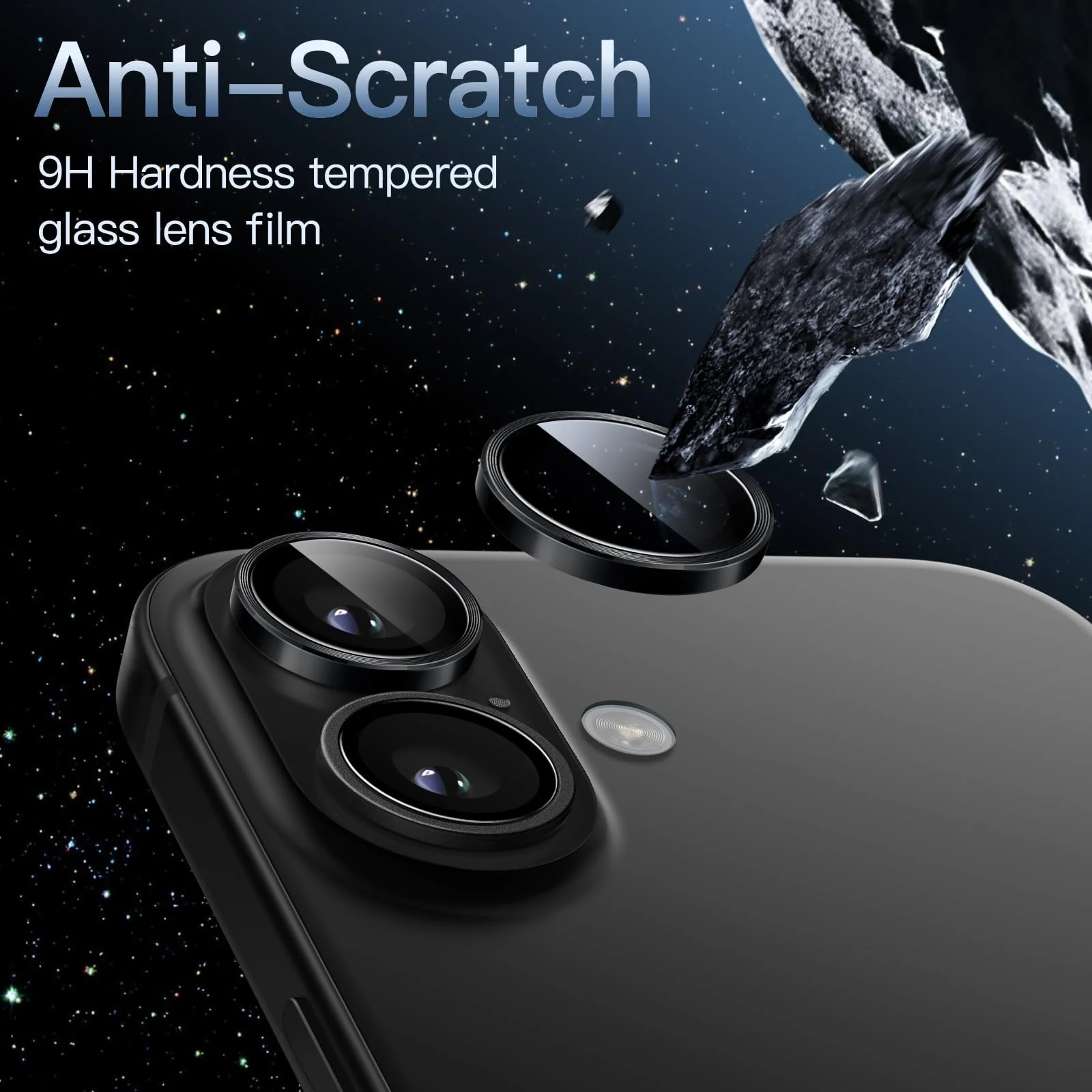 DL3 Mobilak Camera Lens Protector For iPhone 16/iPhone 16+ Plus, [Keep Original Shooting] Tempered Glass Screen Protector Metal Individual Camera Cover, Case Friendly - Black