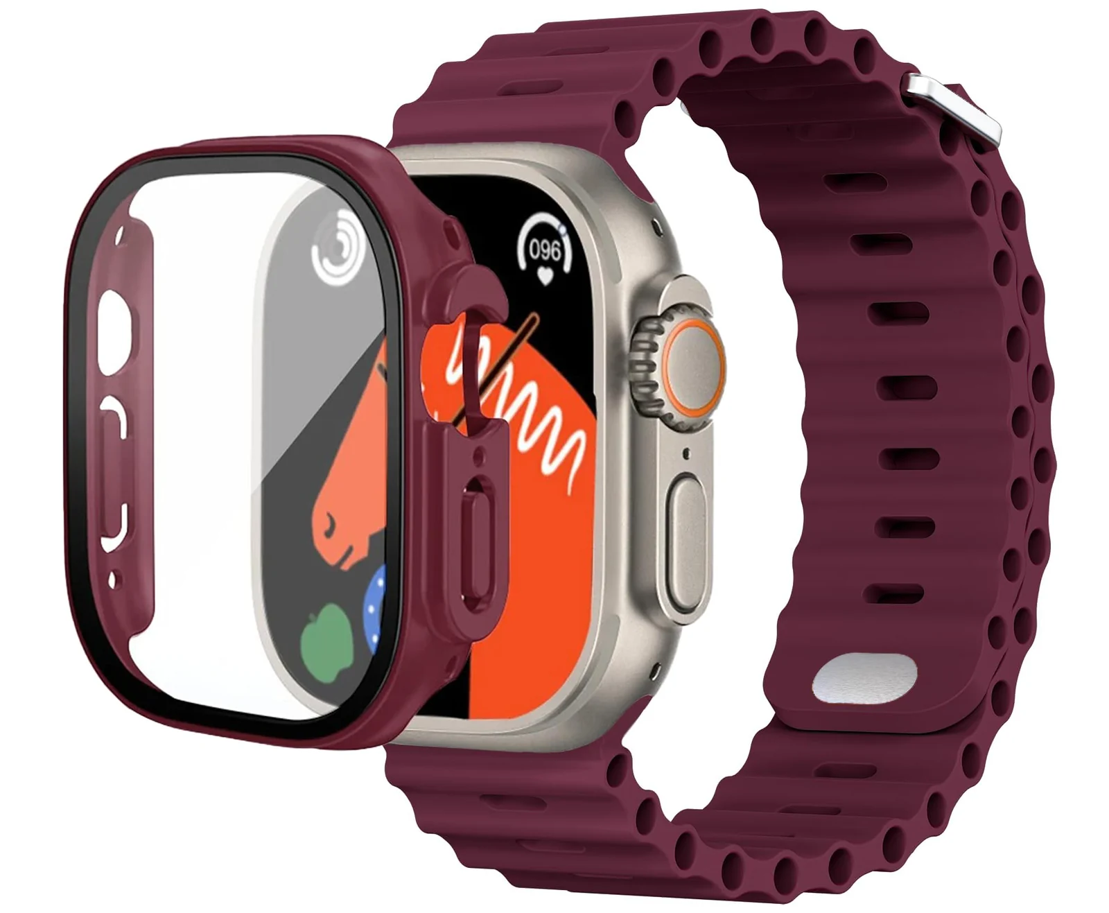 DL3 Mobilak Ocean Band with Case For Apple Watch Ultra 49mm, Adjustable Silicone Sport Loop Ocean Strap Men Women Strap With Protective Cover Screen Shockproof for iWatch Ultra 2 49mm - Wine Red