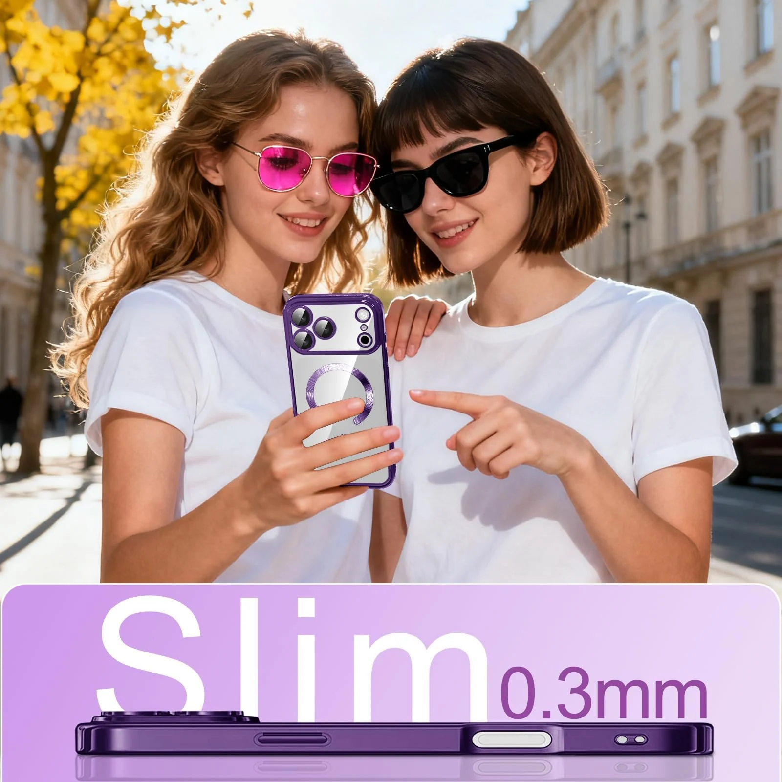 DL3 Mobilak Clear MagSafe-Compatible Magnetic Case for iPhone 17 Pro Max with Camera Protection and Magnetic Car-Mount Support - Purple