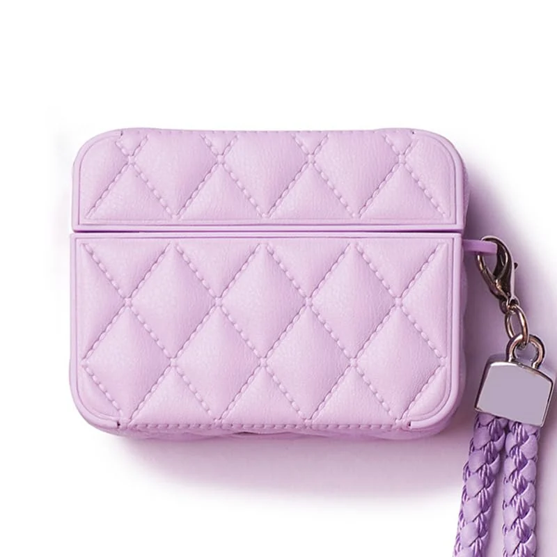 MOBIGON Diamond-Quilted PU Leather Case with Lanyard for Apple AirPods Pro 1 / 2, White