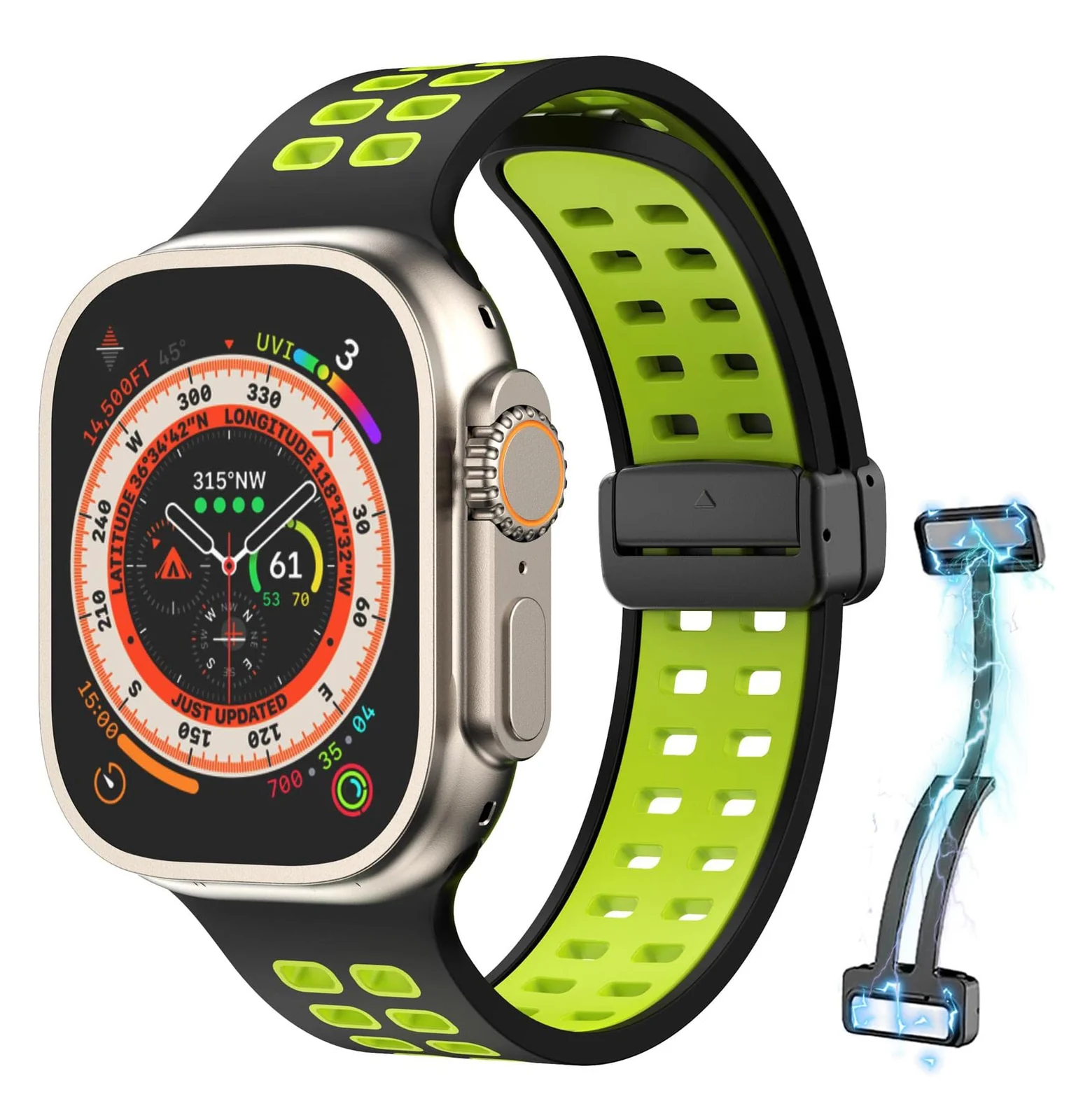 42mm/44mm/45mm/49mm — DL3 Mobilak Compatible with Apple Watch Ultra Band 49mm 45mm 44mm 42mm 41mm 40mm 38mm, Silicone Strap with Magnetic for iWatch Ultra SE Series 9 8 7 6 5 4 3 2 1 (42mm/44mm/45mm/49mm) - Black Green