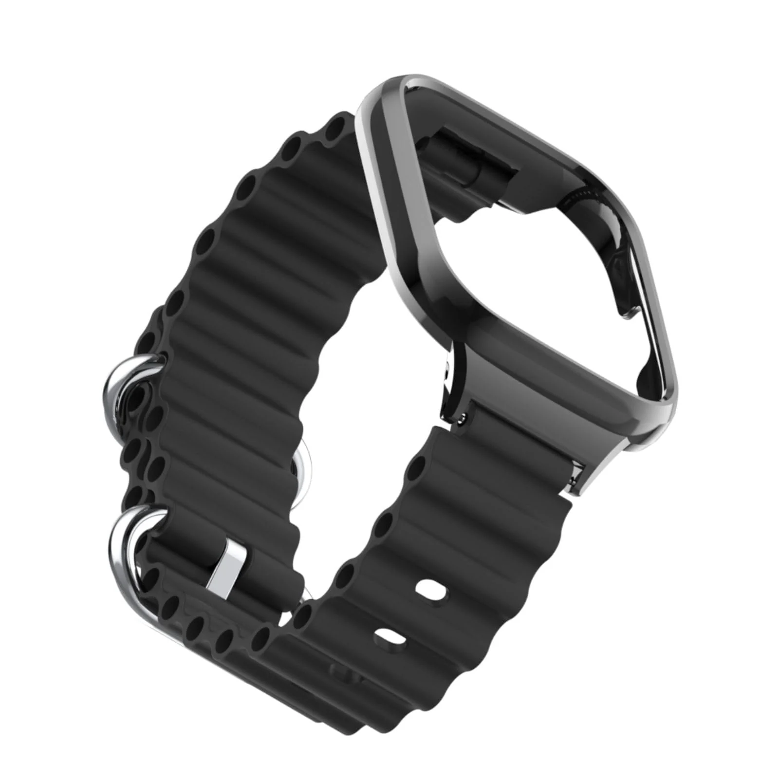 DL3 Mobilak Ocean Strap Compatible with Xiaomi Mi Watch Lite/Redmi Watch, Adjustable Silicone Strap with Metal Buckle, Band With Frame Metal Women Men Replacement Strap - Black