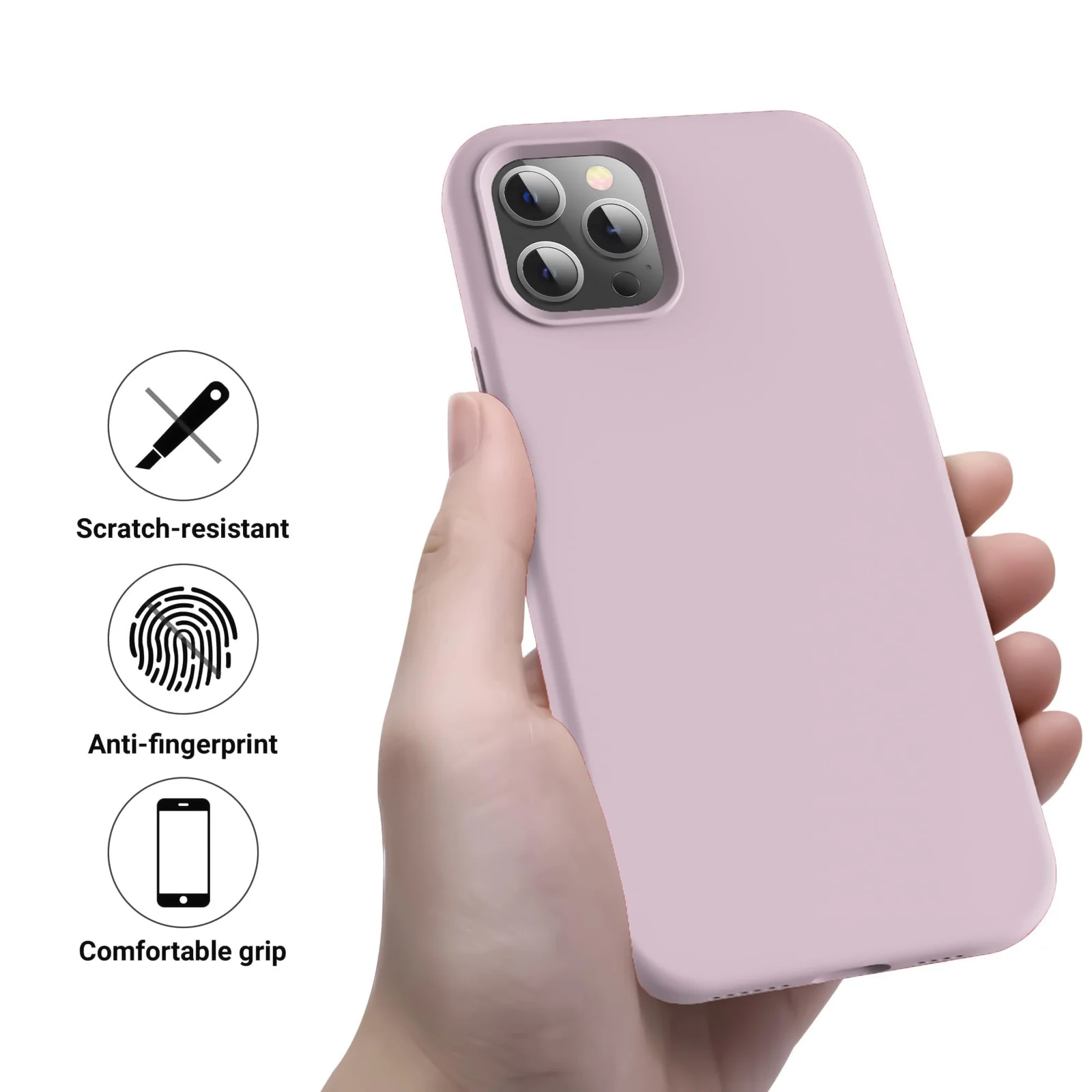 DL3 Mobilak Liquid Silicone Protective Case for iPhone 15 Pro Max with Camera Protection and Microfiber Lining - Light Pink