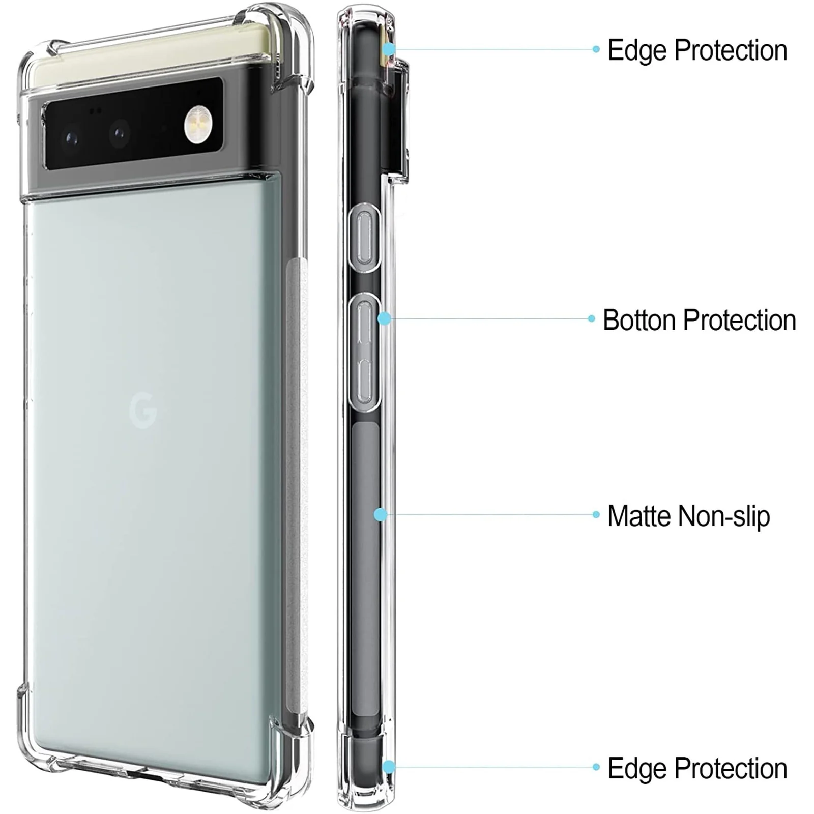 DL3 Mobilak Case Compatible with Google Pixel 6 Pro, Cover Silicone TPU Gorilla Anti-shock Protector Camera Shockproof Corners - Clear