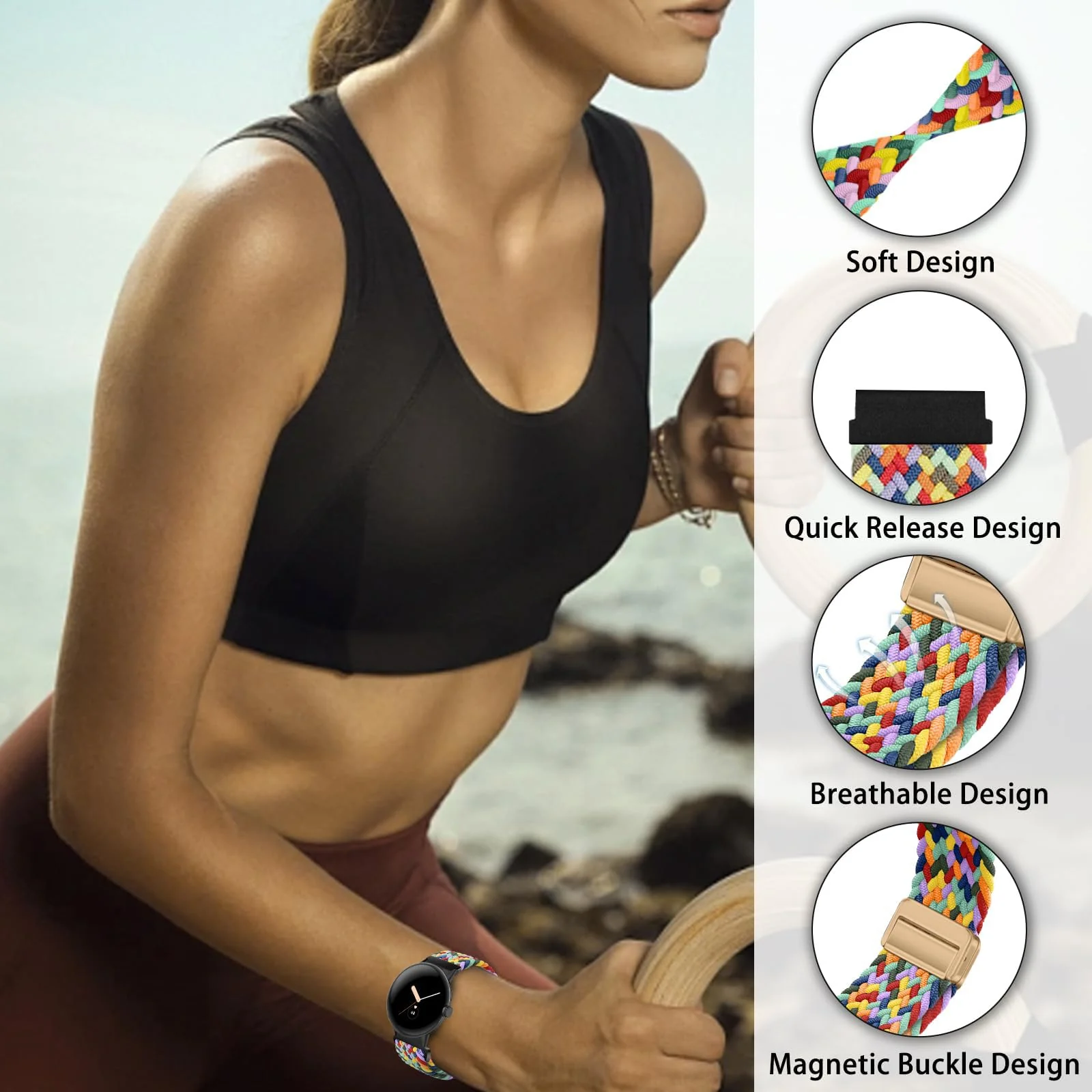DL3 Mobilak 22mm Magnetic Band for Redmi Watch 5 Active/5 Lite/Samsung Galaxy Watch 3 45mm/Watch 46mm/Gear S3/Huawei watch GT6 GT5 46MM/GT2E/GT6 Pro/GT 5 Pro/Amazfit GTR 4/3, Stretchy Braided Nylon Sport Strap - Colorful
