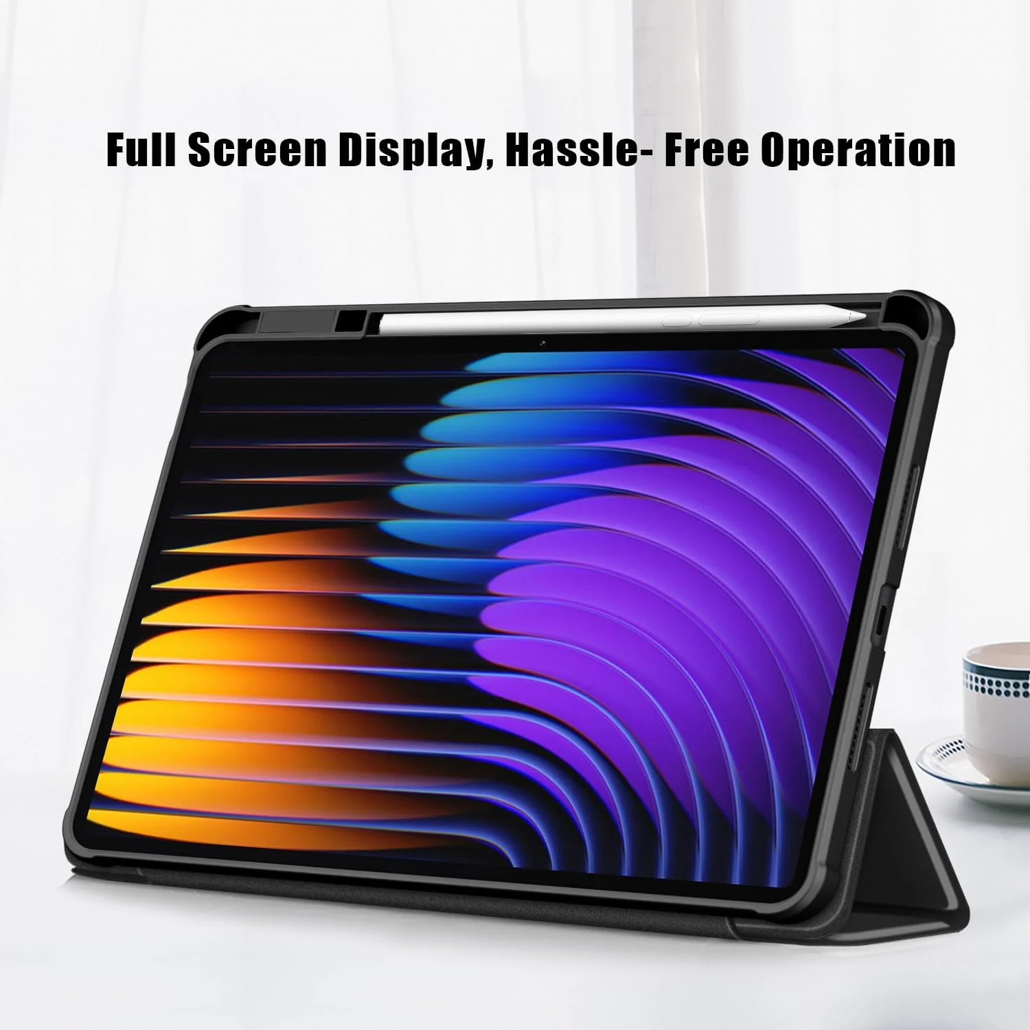 DL3 Mobilak Case for Xiaomi Pad 7 / Xiaomi Pad 7 Pro 2024 11.2 inch, Clear Shockproof Back Cover Built-in Pencil Holder, Auto Sleep/Wake - Black