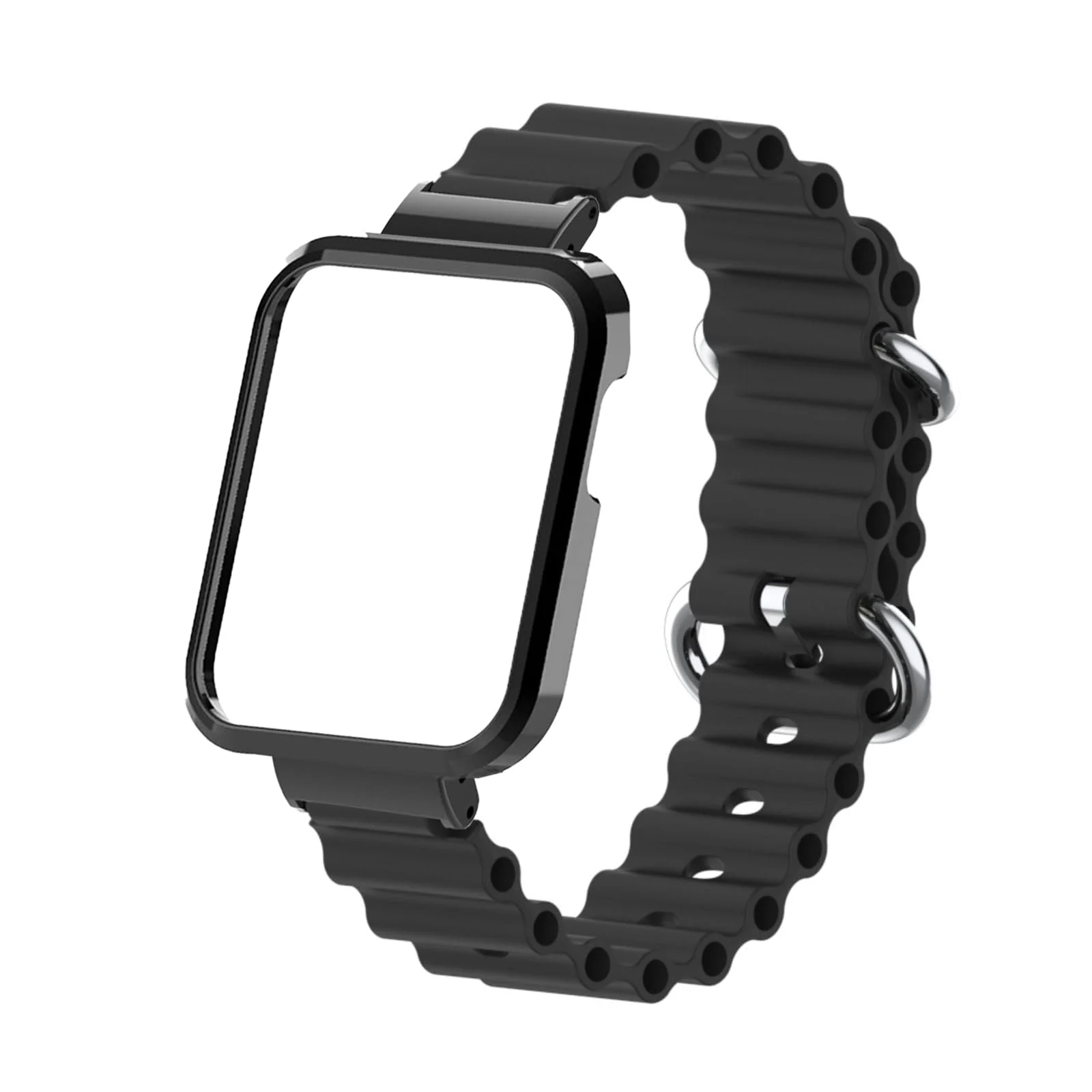 DL3 Mobilak Ocean Strap Compatible with Xiaomi Mi Watch Lite/Redmi Watch, Adjustable Silicone Strap with Metal Buckle, Band With Frame Metal Women Men Replacement Strap - Black