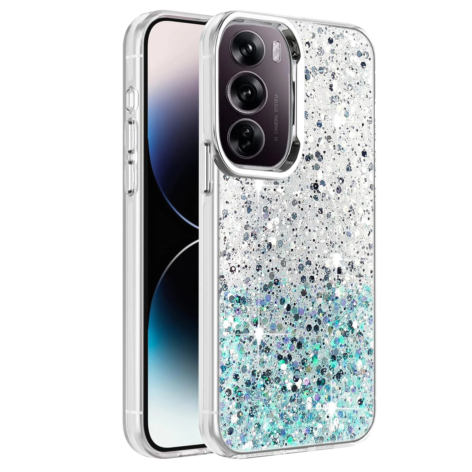 DL3 Mobilak Glitter Rhinestone Protective Case for realme C75 / realme 14x with Shockproof Design - White Green
