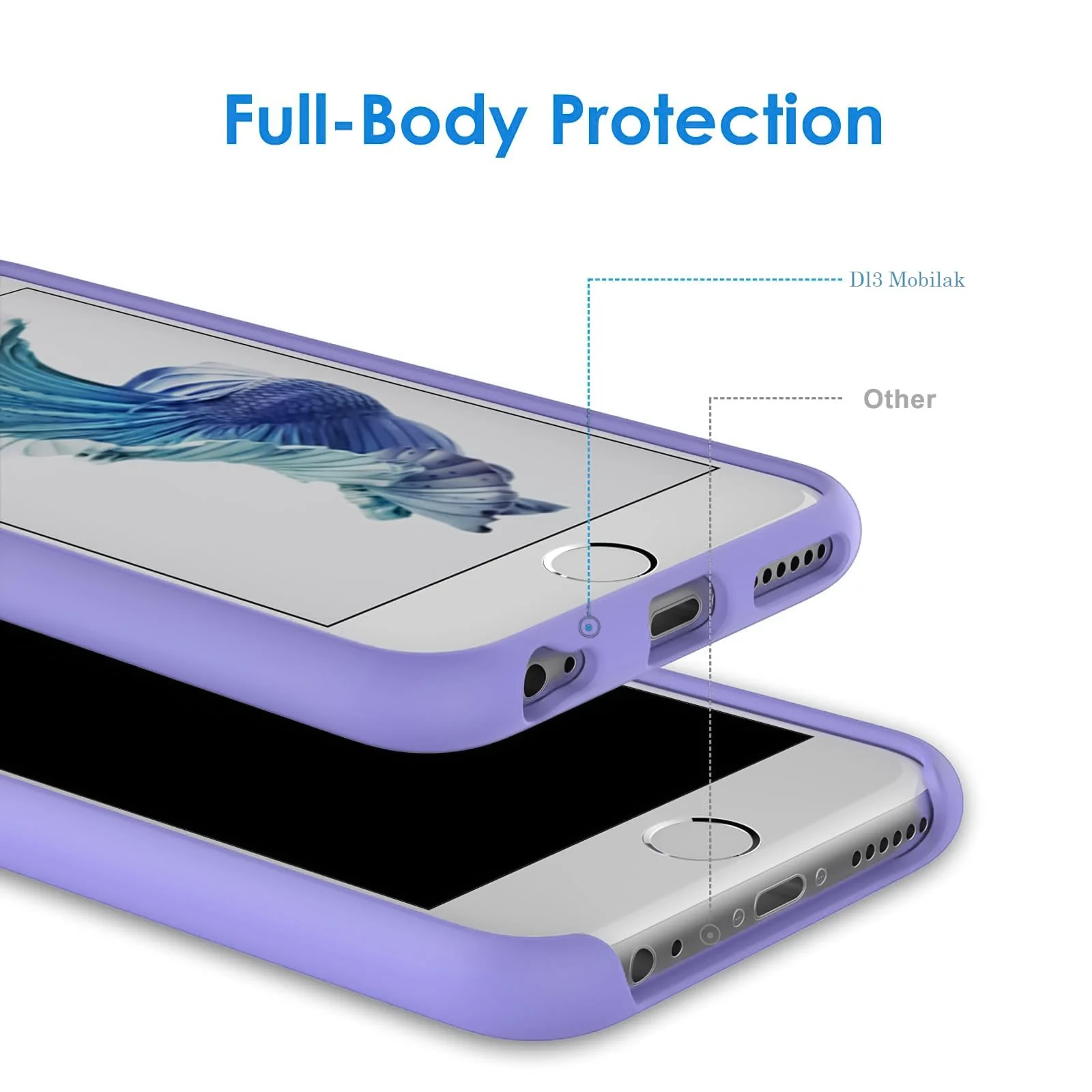DL3 Mobilak Liquid Silicone Case for iPhone 6 / 6S, Shock-absorbing protection, Slim, lightweight profile - Light Purple