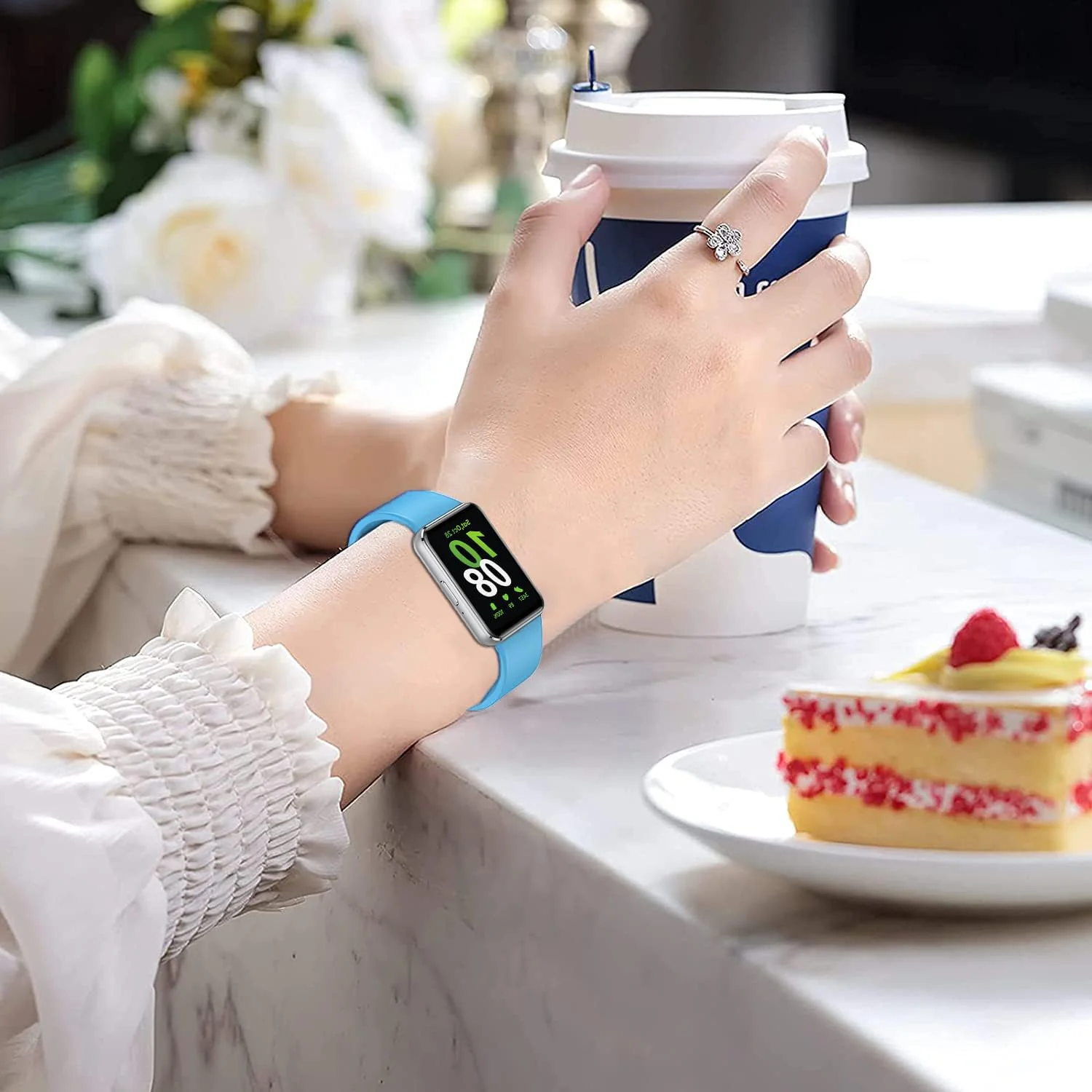 DL3 MOBILAK Silicone Bracelet for Samsung Galaxy Fit 3 Strap, Soft Silicone Sport Replacement Strap For Women/Men, Adjustable Waterproof Sports Band - Light Blue