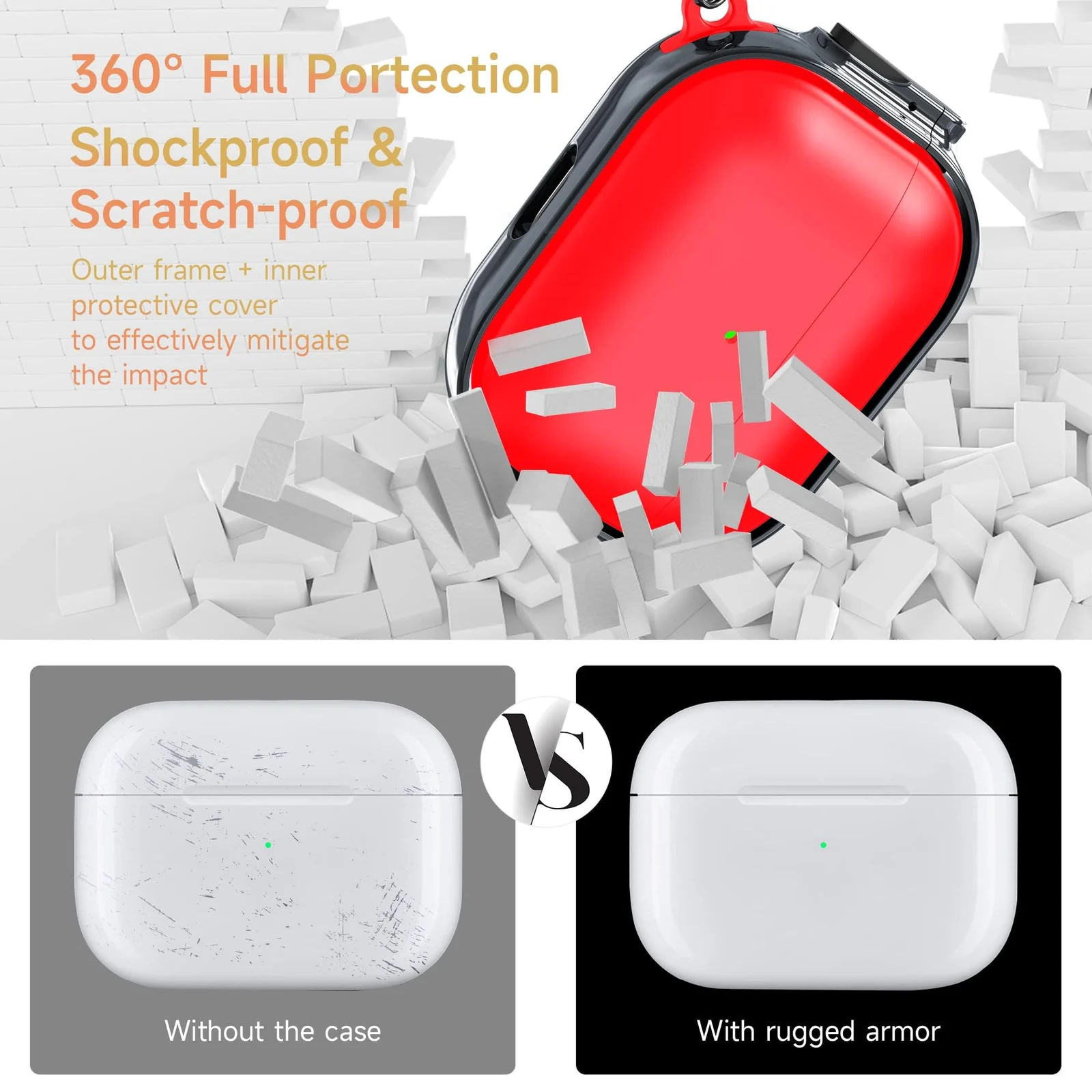DL3 Mobilak Compatible with AirPods Pro 2 Case, Cover with Lock, Front LED Visible Dual Layer Dust Guard Shockproof Full Protective, 2022 AirPods Pro 2nd Generation Case Cover - Red