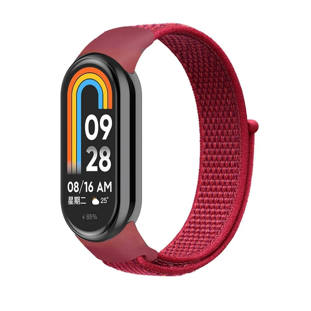 DL3 Mobilak Nylon Sport Band Compatible with Xiaomi Mi Band 10/9/8 for Women Men, Soft Adjustable Breathable Sport Loop Watch Strap Replacement Wristband for Xiaomi Smart Band 8/9/10 - Red