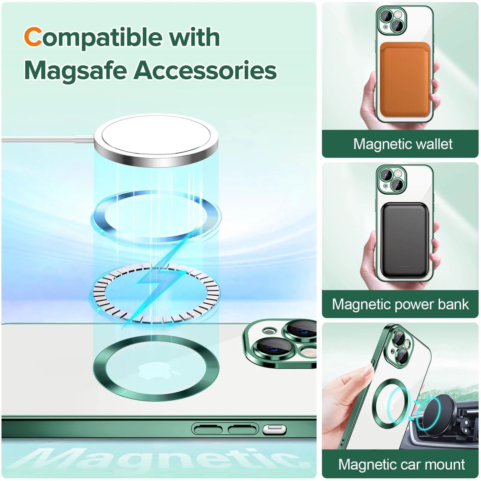 DL3 MOBILAK MagSafe Phone Case with Camera Lens Protector for Apple iPhone 13, Green