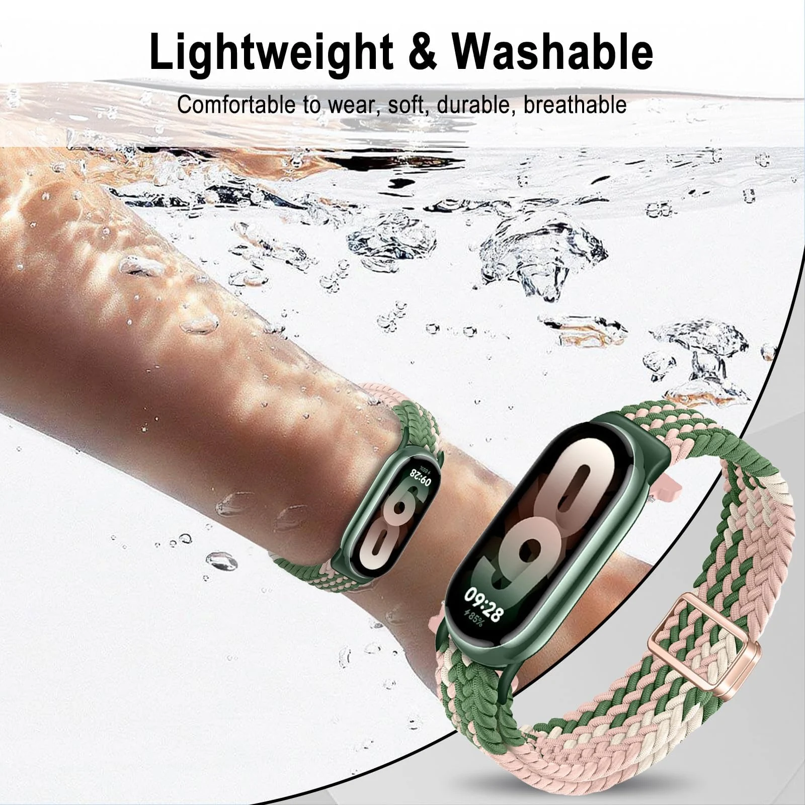 DL3 Mobilak Braided Strap for Xiaomi Mi Band 10/9/8, Men Women Breathable Elastic Nylon with Magnetic Buckle Watch Band for Xiaomi Smart Band 10/Xiaomi Smart Band 9/8 - Cactus Pink