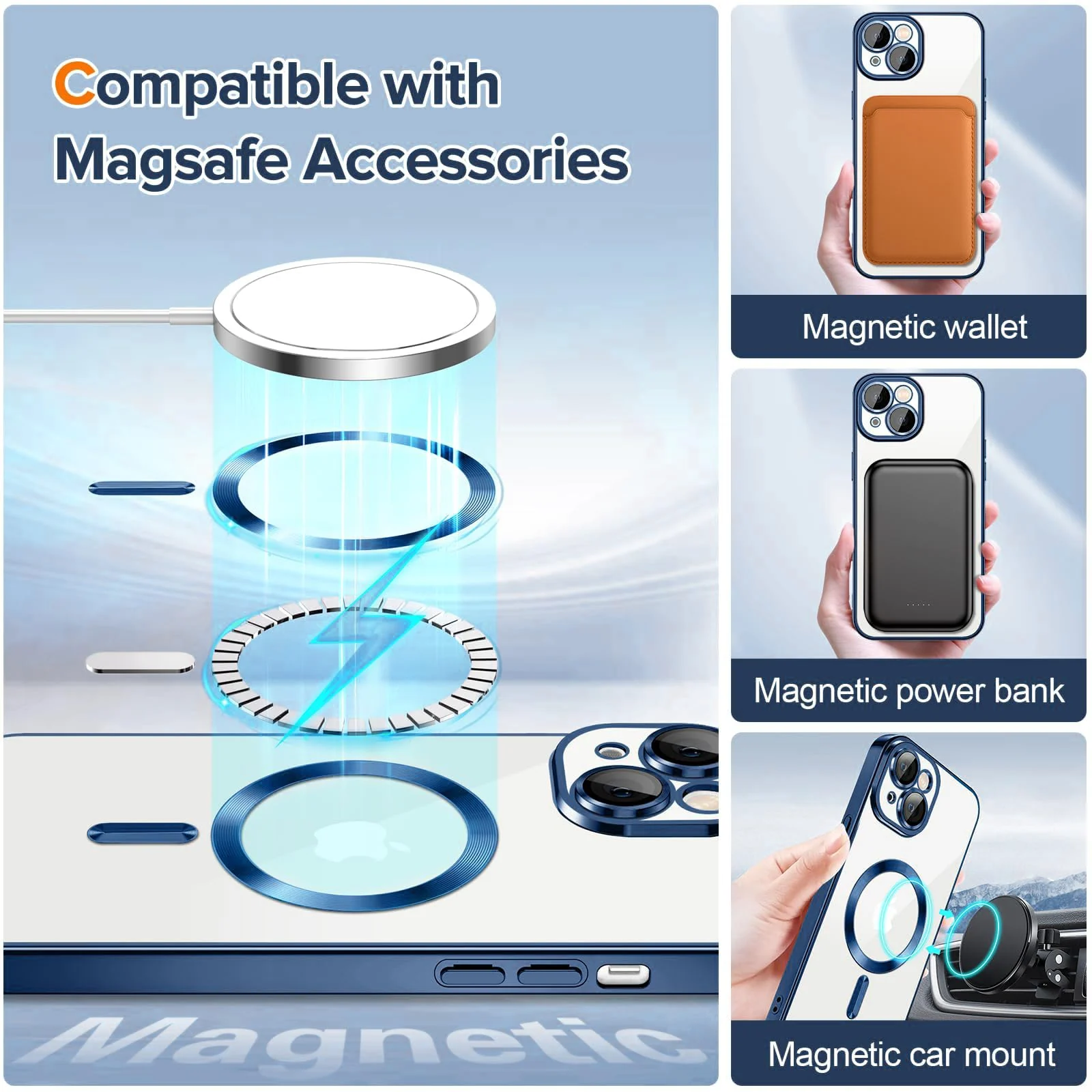 DL3 Mobilak Electroplated Case for iPhone 15 Plus (6.7''), Camera Lens Full Protection, Compatible with MagSafe Wireless Charging, Shockproof Soft TPU Phone Cover - Dark Blue