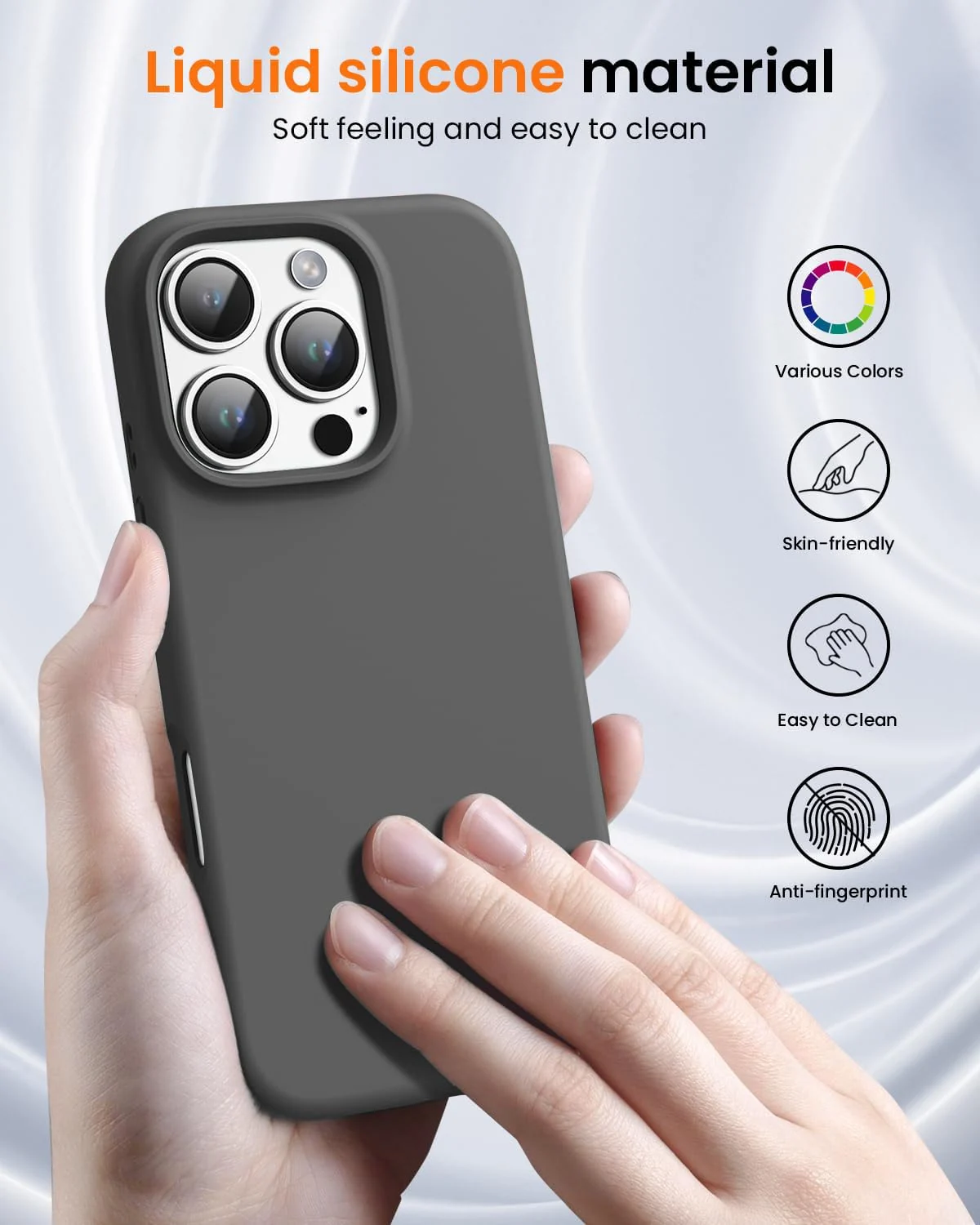 DL3 Mobilak Liquid Silicone Case for iPhone 16 Pro Max 6.9-inch, Supports wireless charging, Shock-absorbing protection, Scratch-resistant surface - A. Dark Gray