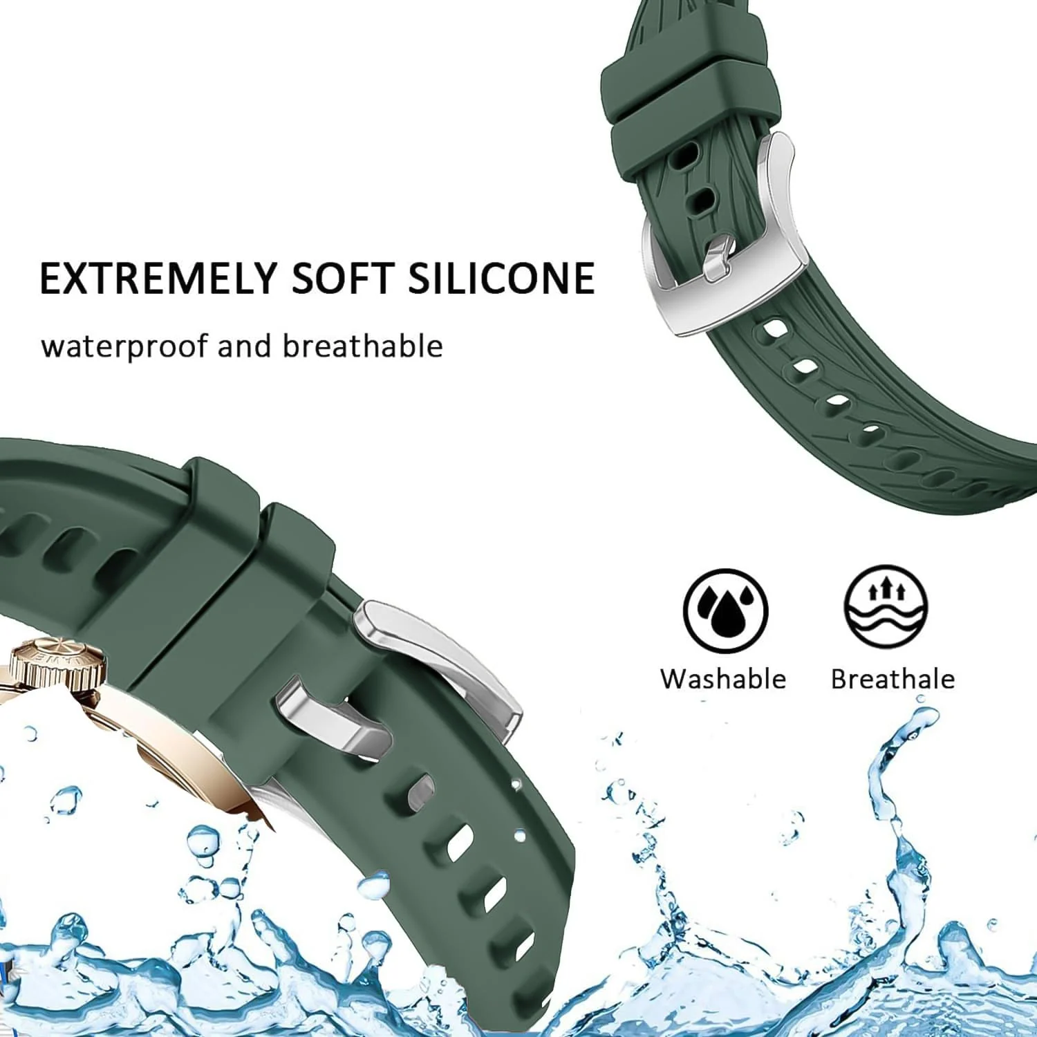 DL3 Mobilak 22mm Silicone Strap for Xiaomi Redmi Watch 5 Lite/5 Active/Samsung Galaxy Watch 3 45mm/Watch 46mm/Gear S3/Huawei watch GT6 GT5 GT4 GT3 (46MM)/GT2E/GT 3 Pro/GT 5 Pro, Silicone Sport Replacement Band - Green
