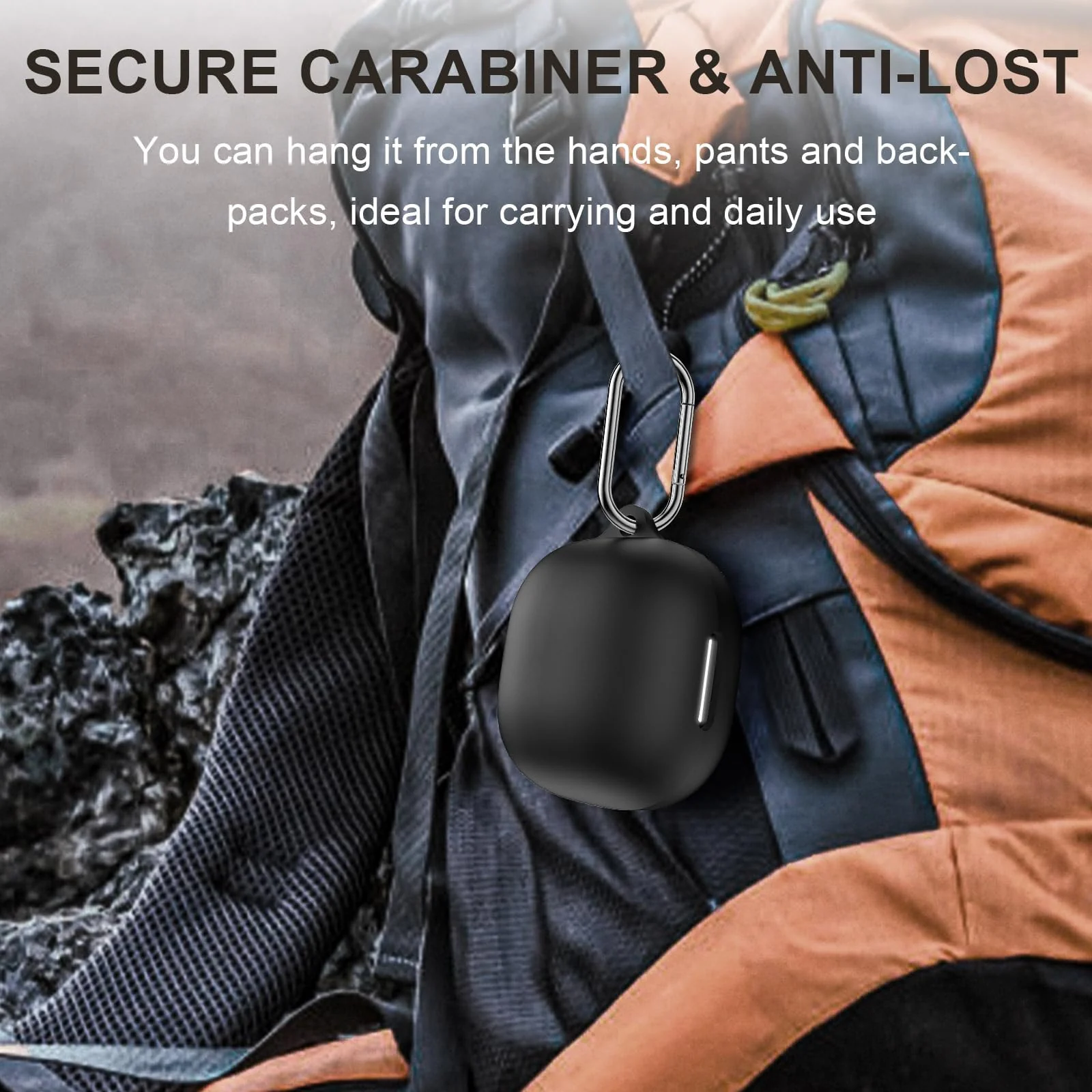 DL3 Mobilak Compatible with Anker Soundcore P40i Case Cover, Soft Silicone Shockproof Protective Skin Case for Soundcore P40i Wireless Earbuds with Carabiner, Front LED Visible - Black