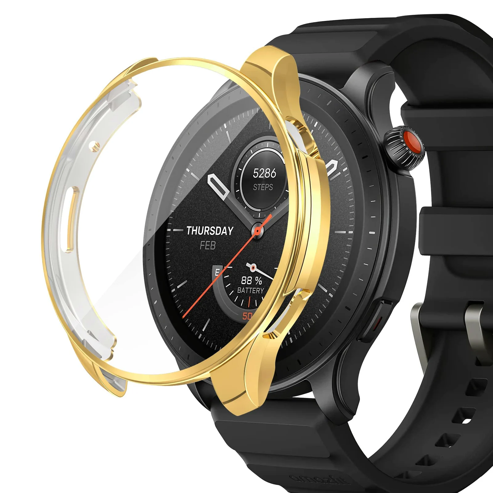 DL3 MOBILAK Full-Coverage Watch Case with Tempered Glass for Amazfit GTR 4 and 4 Pro - Gold