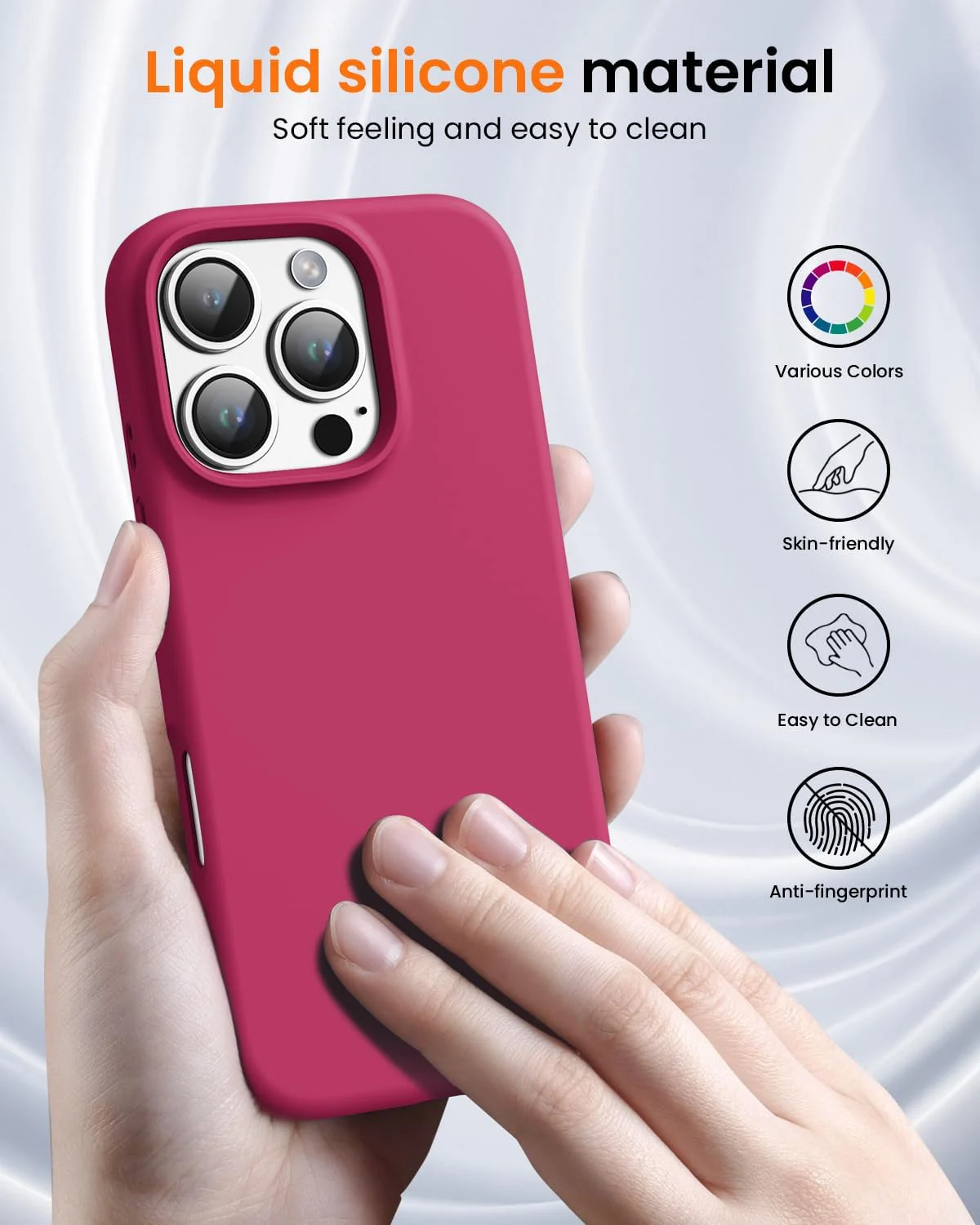DL3 Mobilak Liquid Silicone Case for iPhone 16 Pro Max 6.9-inch, Supports wireless charging, Shock-absorbing protection, Scratch-resistant surface - Rose Red