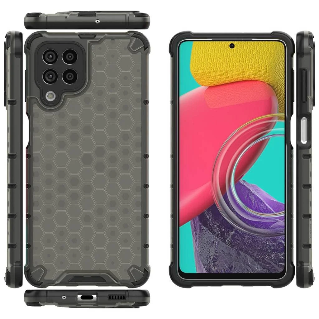DL3 Mobilak Honeycomb Protective Case for Samsung Galaxy M53 5G, Shock-absorbing protection, Transparent design, Slim, lightweight profile - Black